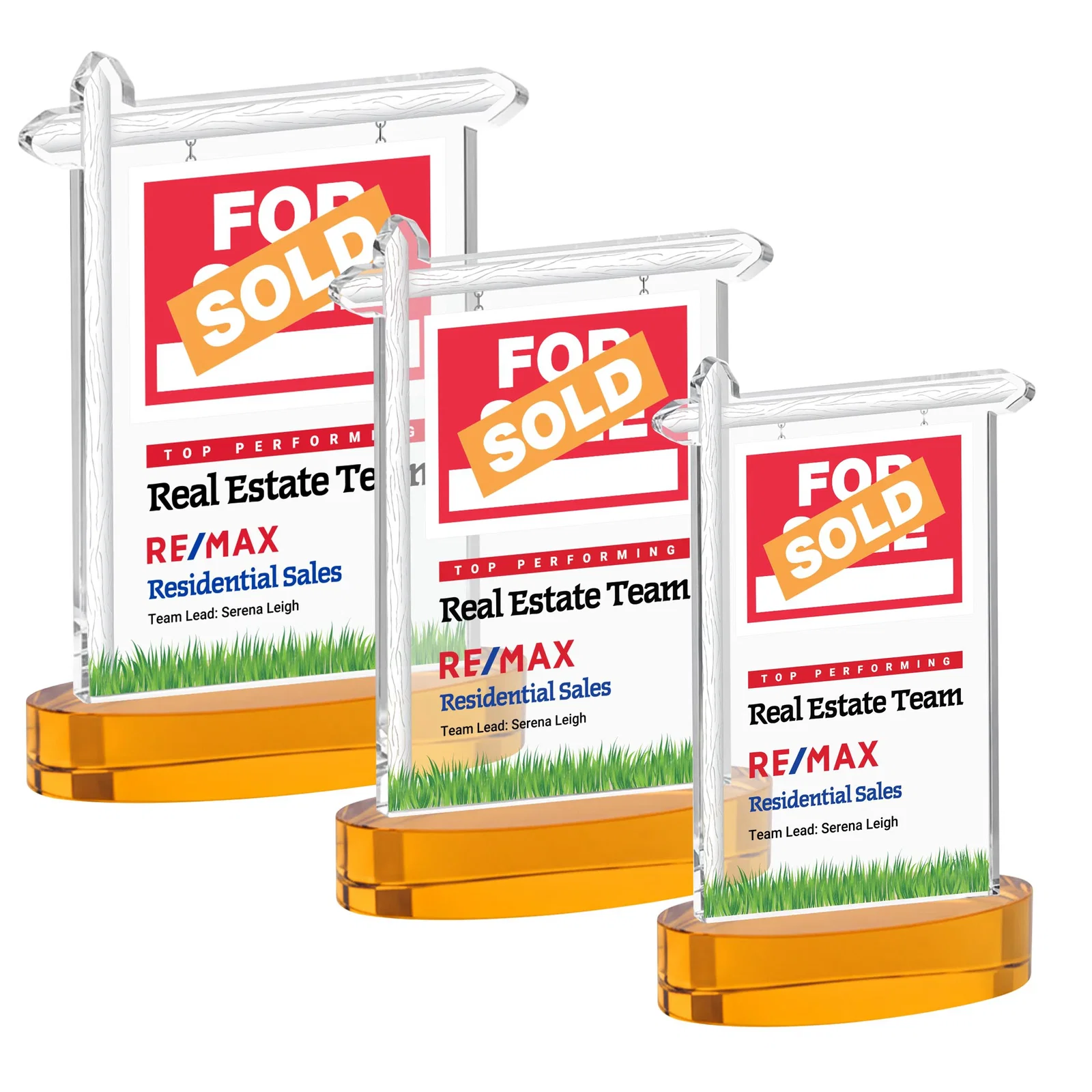 Branded Starfire Crystal Property Sign Award With Grass Detail for team milestone celebrations