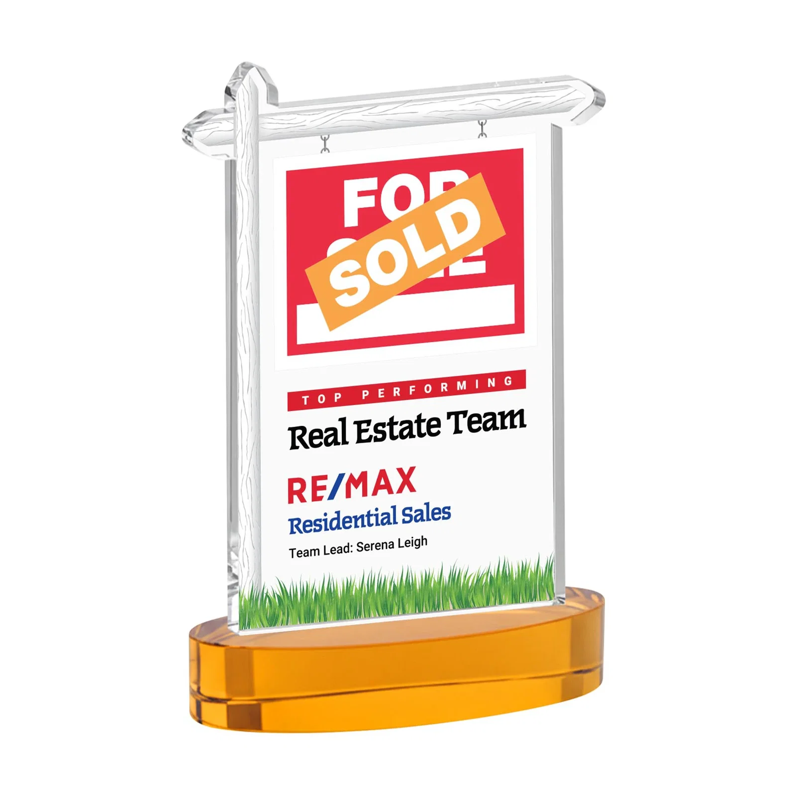 Branded Starfire Crystal Property Sign Award With Grass Detail for graduation ceremonies