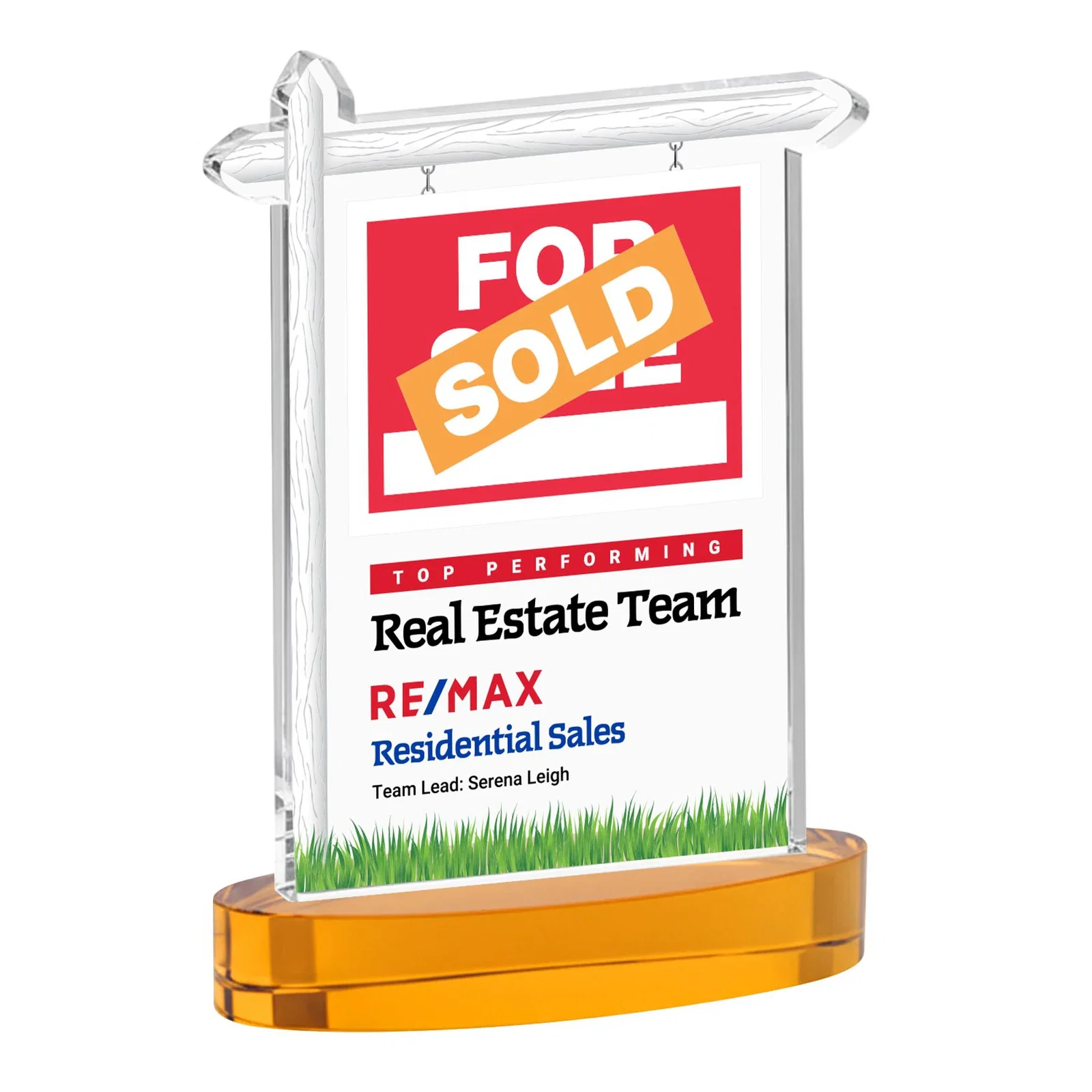 Branded Starfire Crystal Property Sign Award With Grass Detail for safety achievement programs