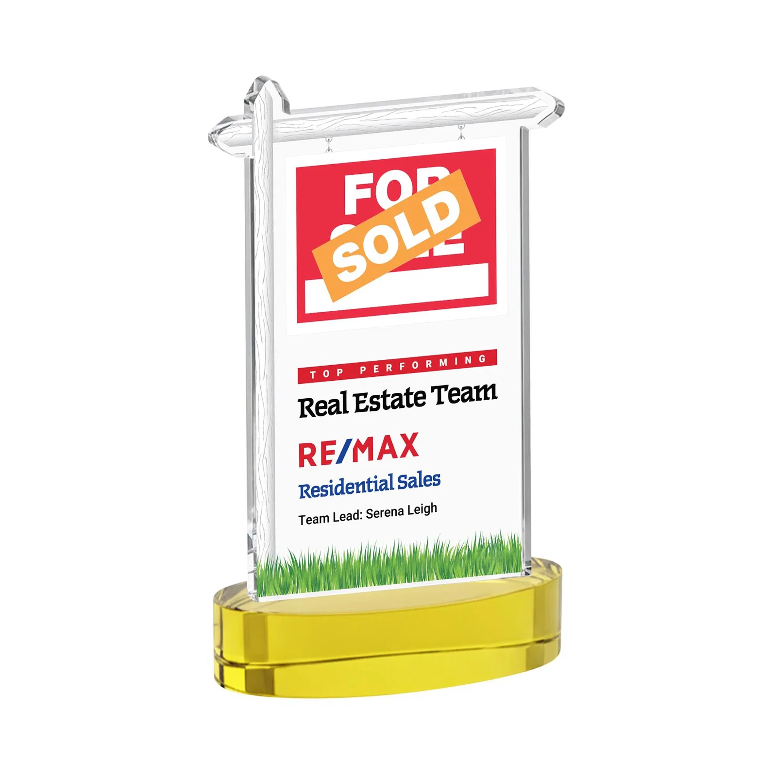 Branded Starfire Crystal Property Sign Award With Grass Detail for dealer and partner awards