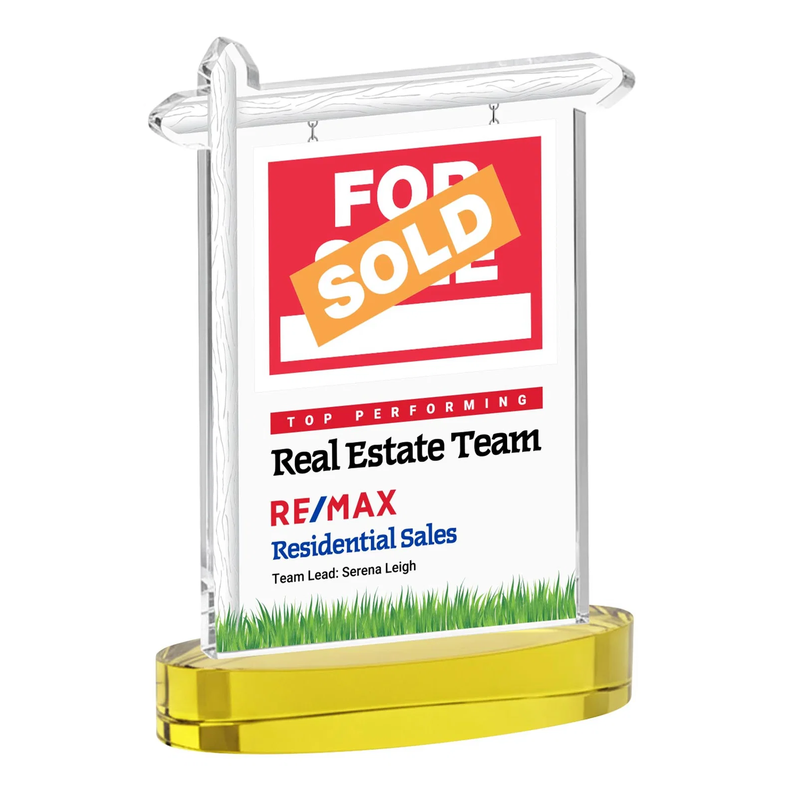 Custom printed Starfire Crystal Property Sign Award With Grass Detail for employee recognition