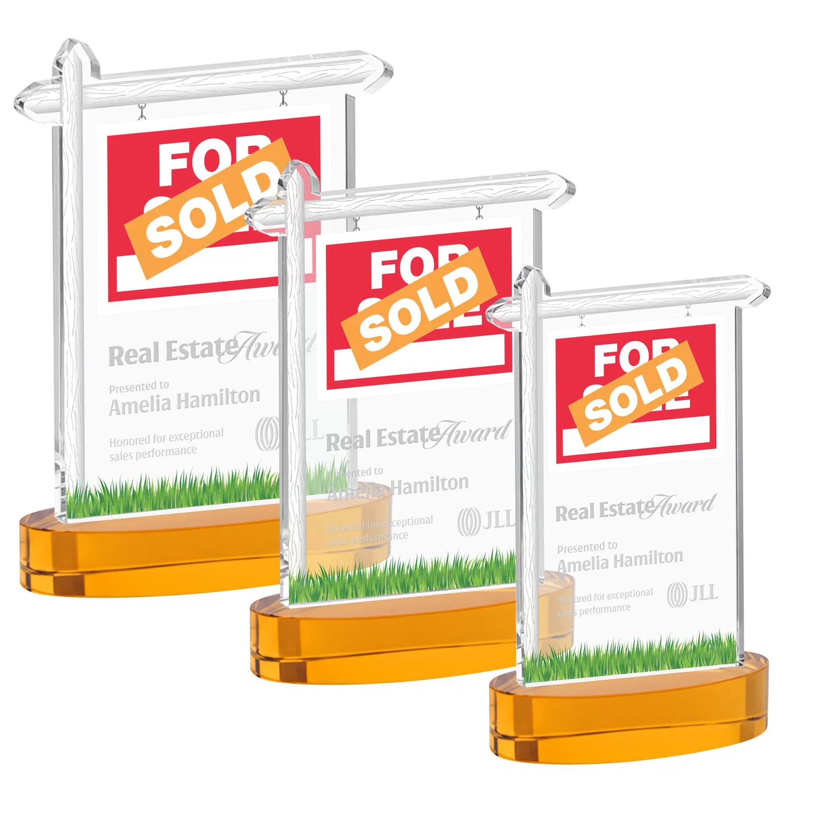 Custom Starfire Crystal Property Sign Award With Grass Detail for team milestone celebrations
