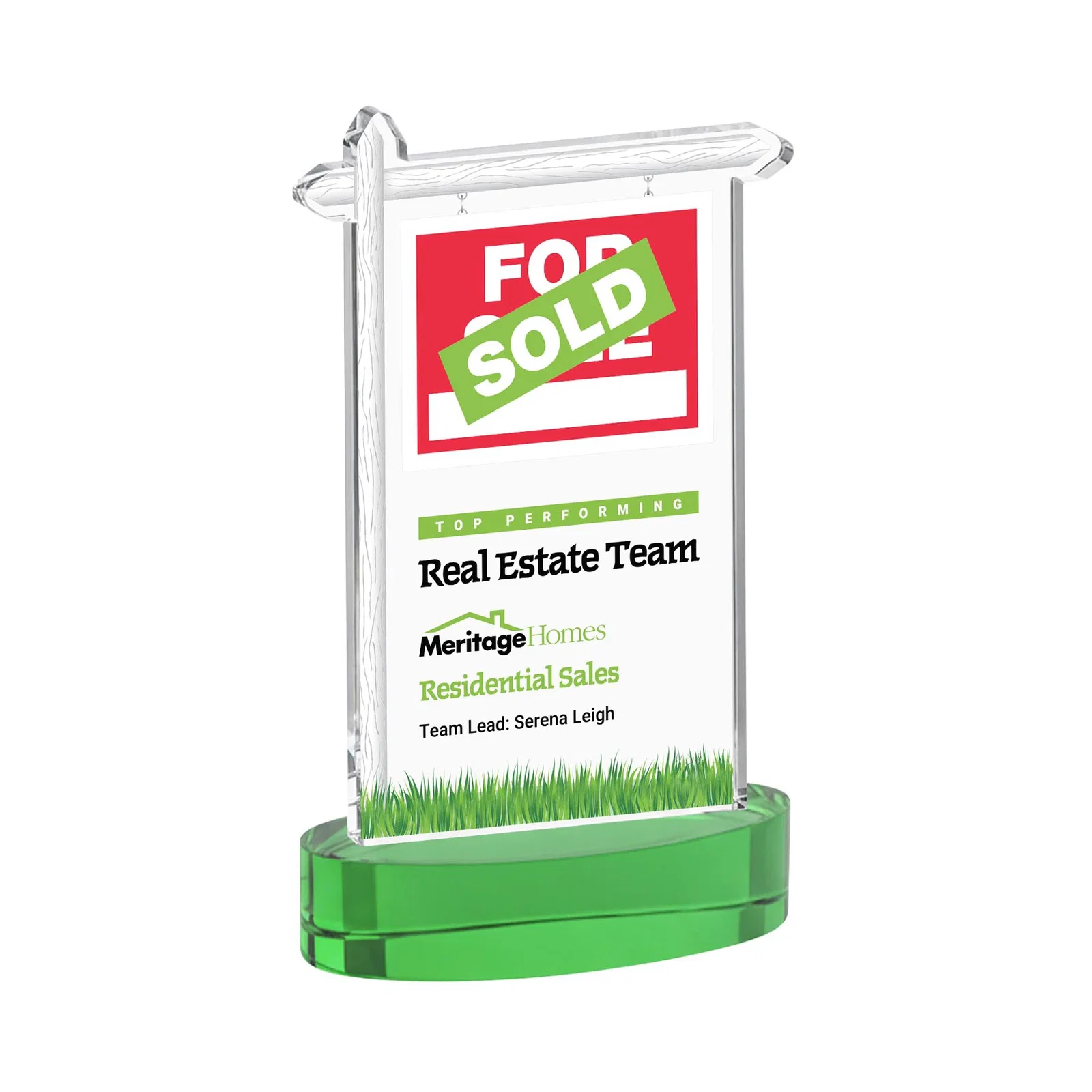 Custom printed Starfire Crystal Property Sign Award With Grass Detail for service anniversary gifts