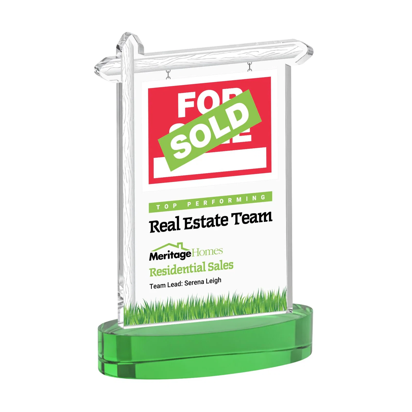 Custom printed Starfire Crystal Property Sign Award With Grass Detail for sales achievement awards