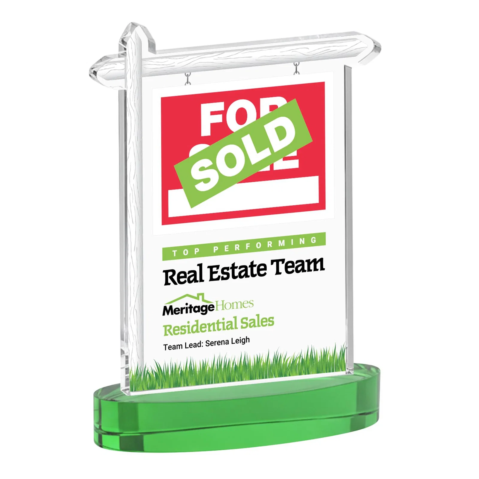 Custom printed Starfire Crystal Property Sign Award With Grass Detail for retirement presentations