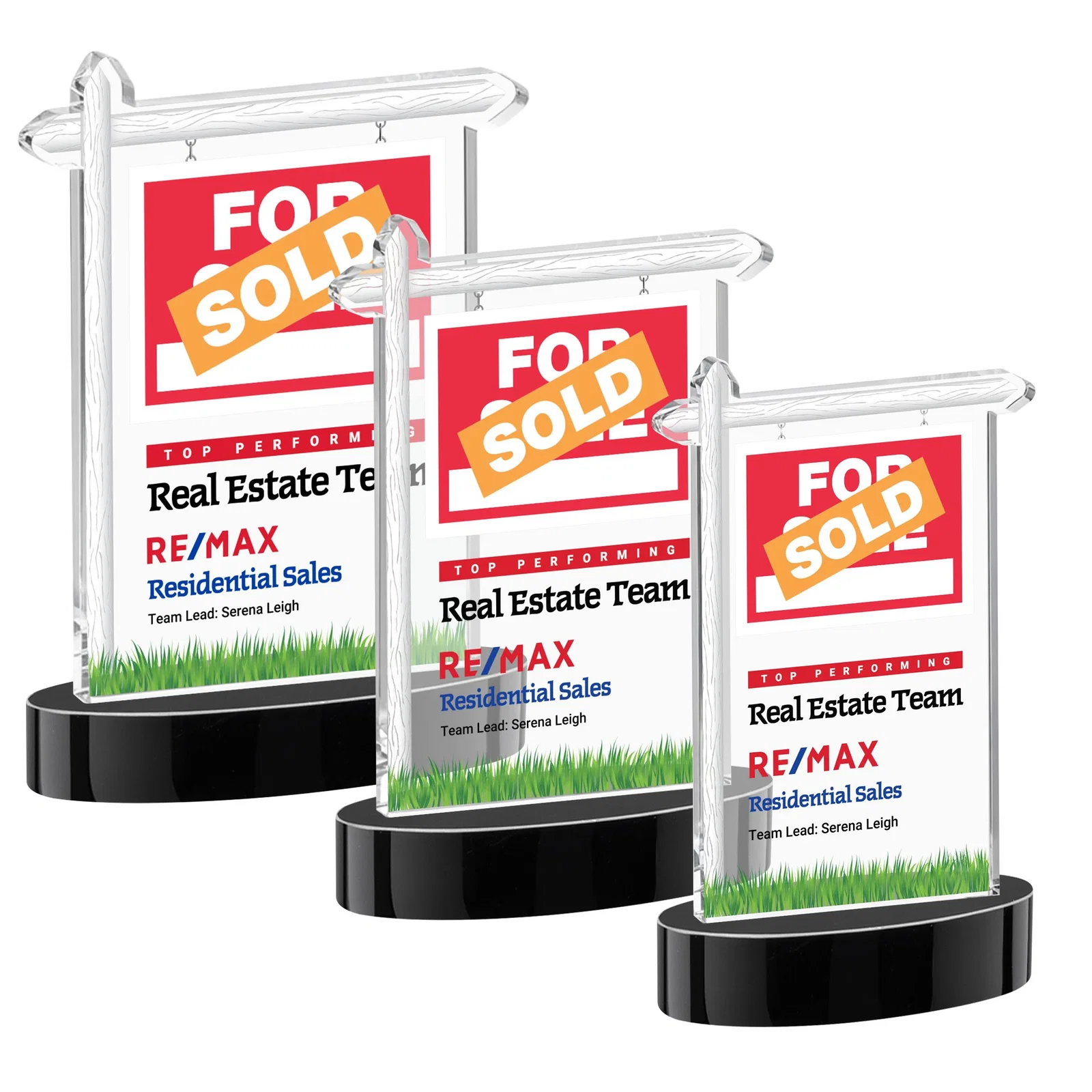 Custom printed Starfire Crystal Property Sign Award With Grass Detail for team milestone celebrations