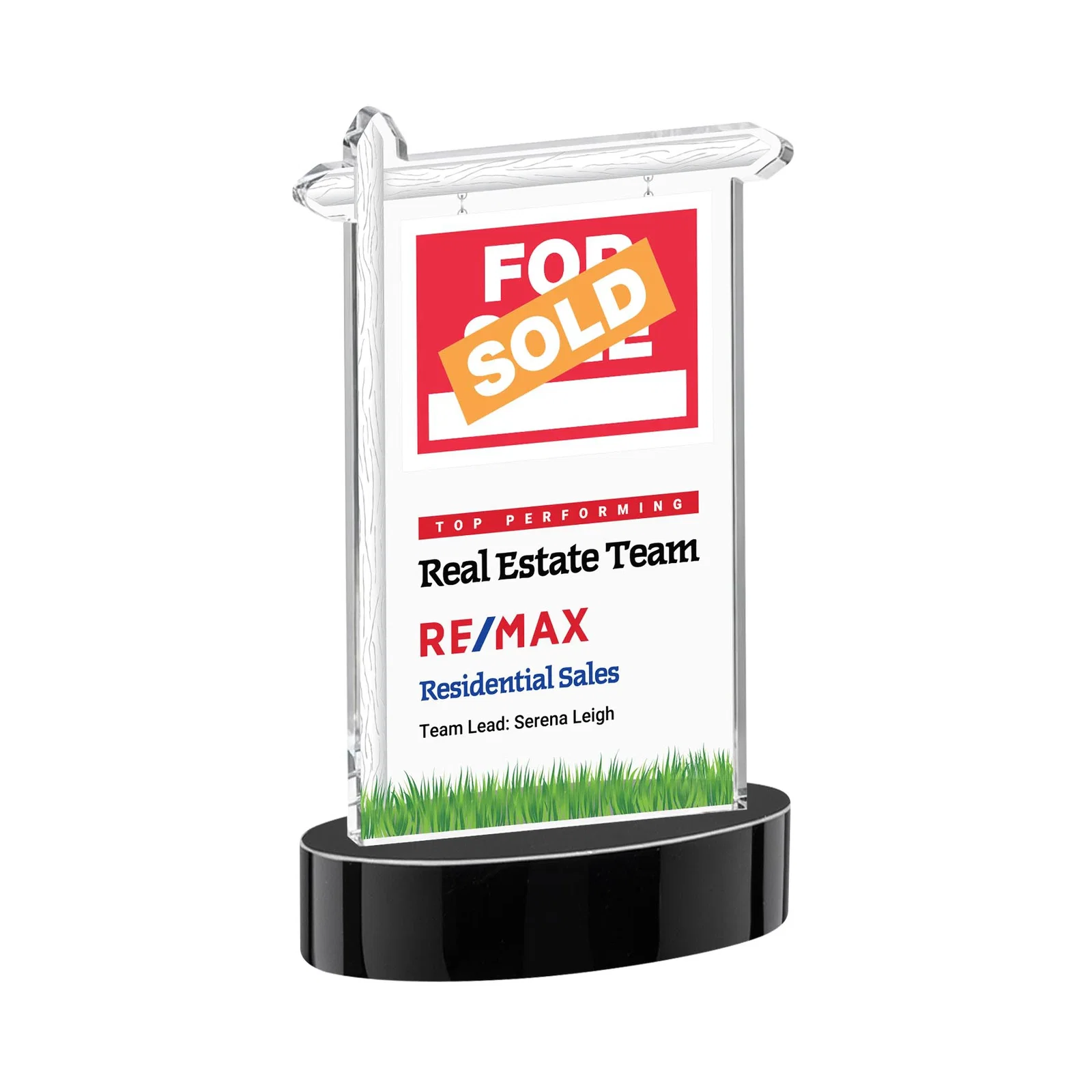 Custom printed Starfire Crystal Property Sign Award With Grass Detail for donor appreciation