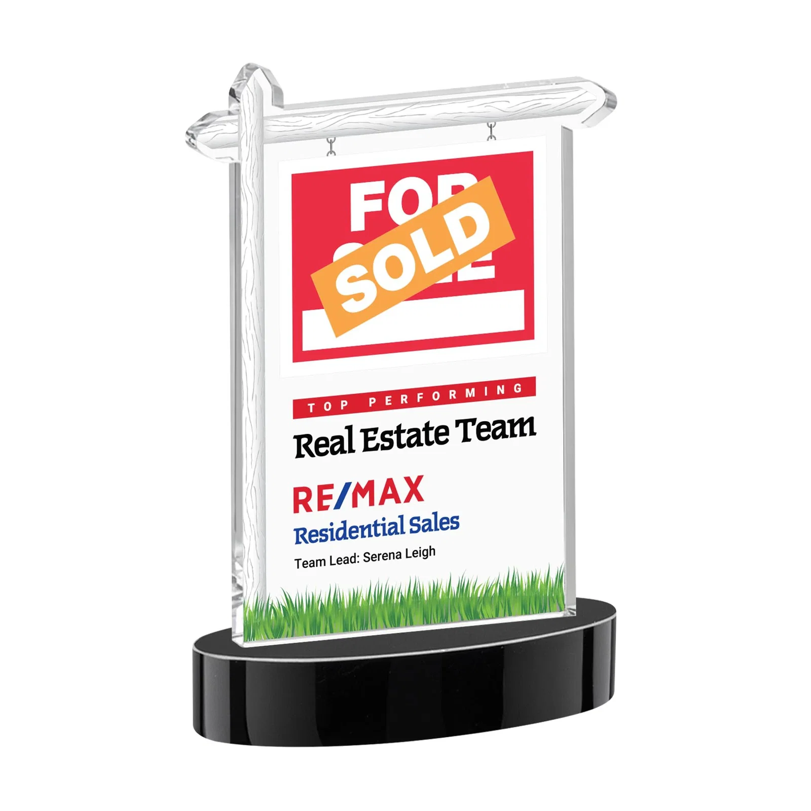 Custom printed Starfire Crystal Property Sign Award With Grass Detail for graduation ceremonies