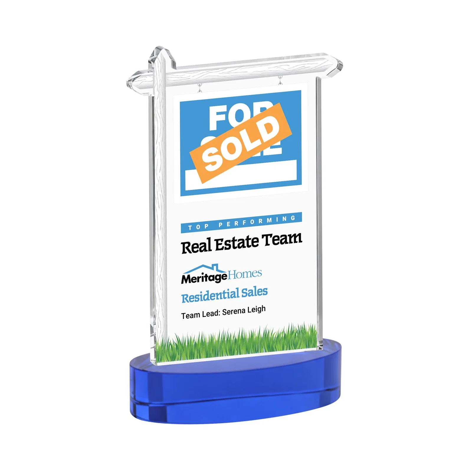 Custom printed Starfire Crystal Property Sign Award With Grass Detail for dealer and partner awards