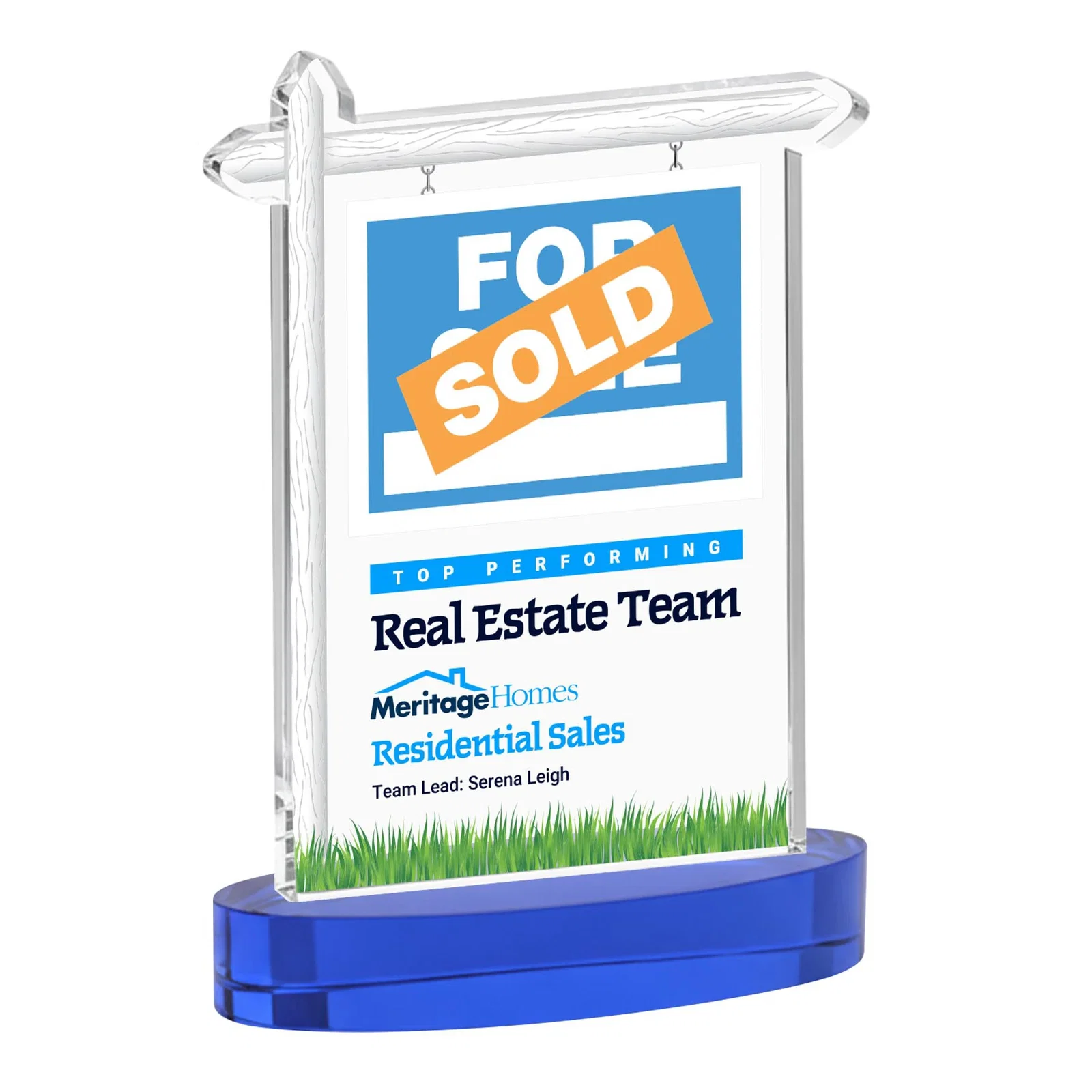 Customized Starfire Crystal Property Sign Award With Grass Detail for employee recognition