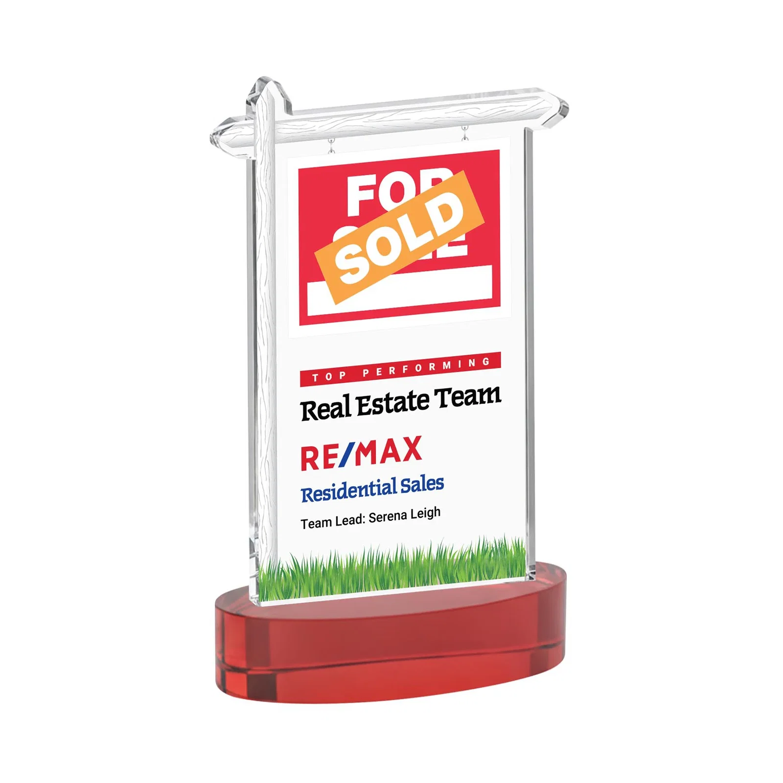 Customized Starfire Crystal Property Sign Award With Grass Detail for service anniversary gifts