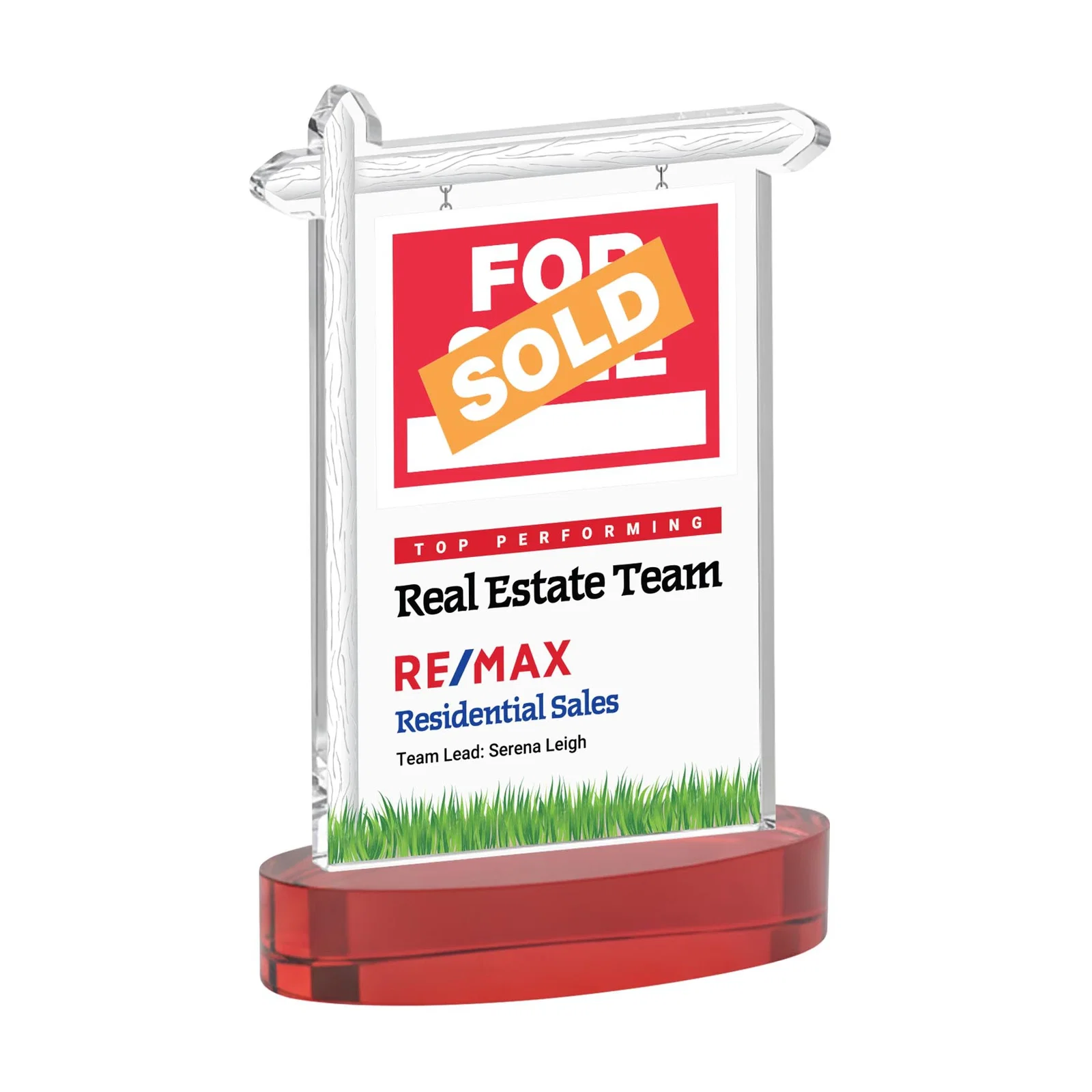 Customized Starfire Crystal Property Sign Award With Grass Detail for sales achievement awards