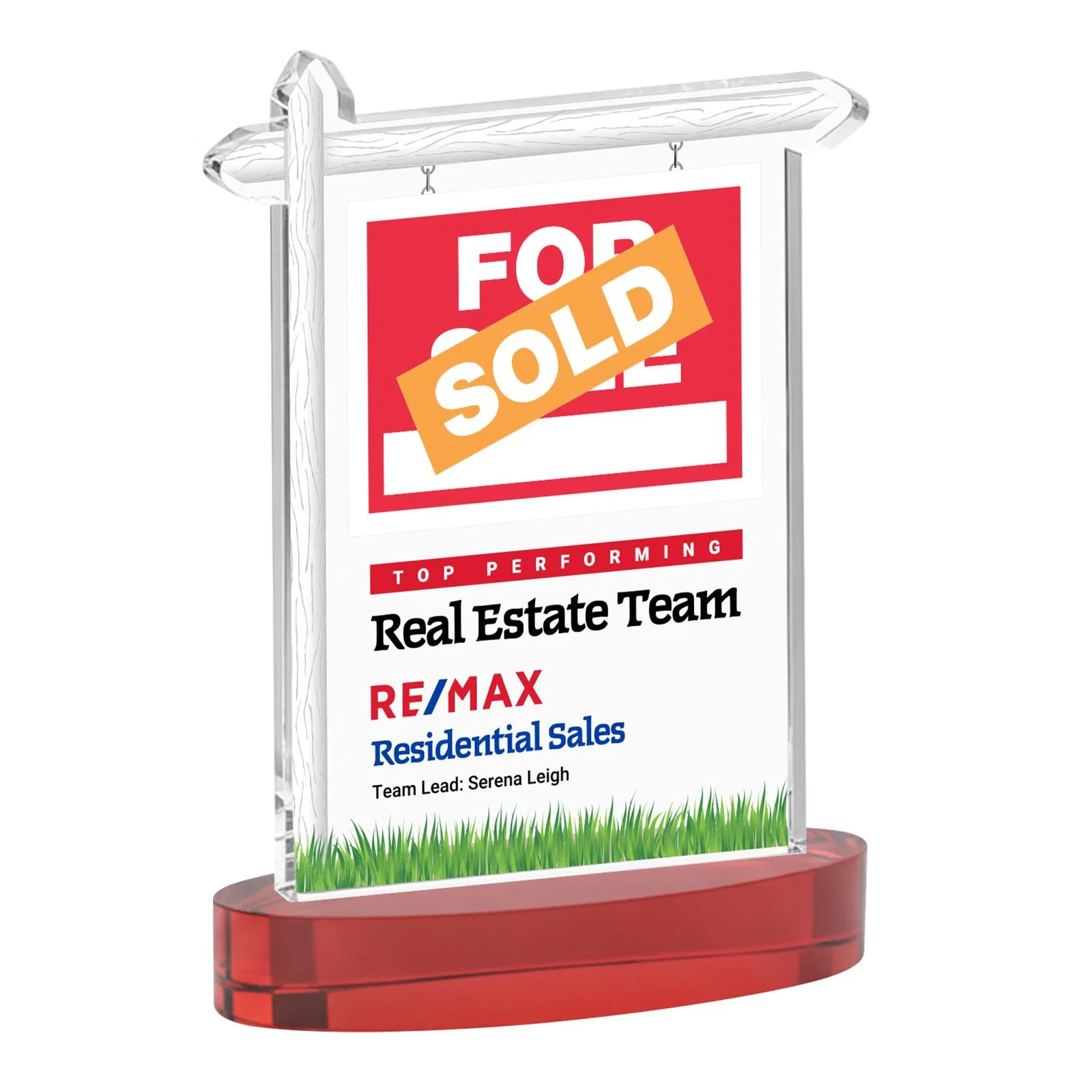 Customized Starfire Crystal Property Sign Award With Grass Detail for retirement presentations