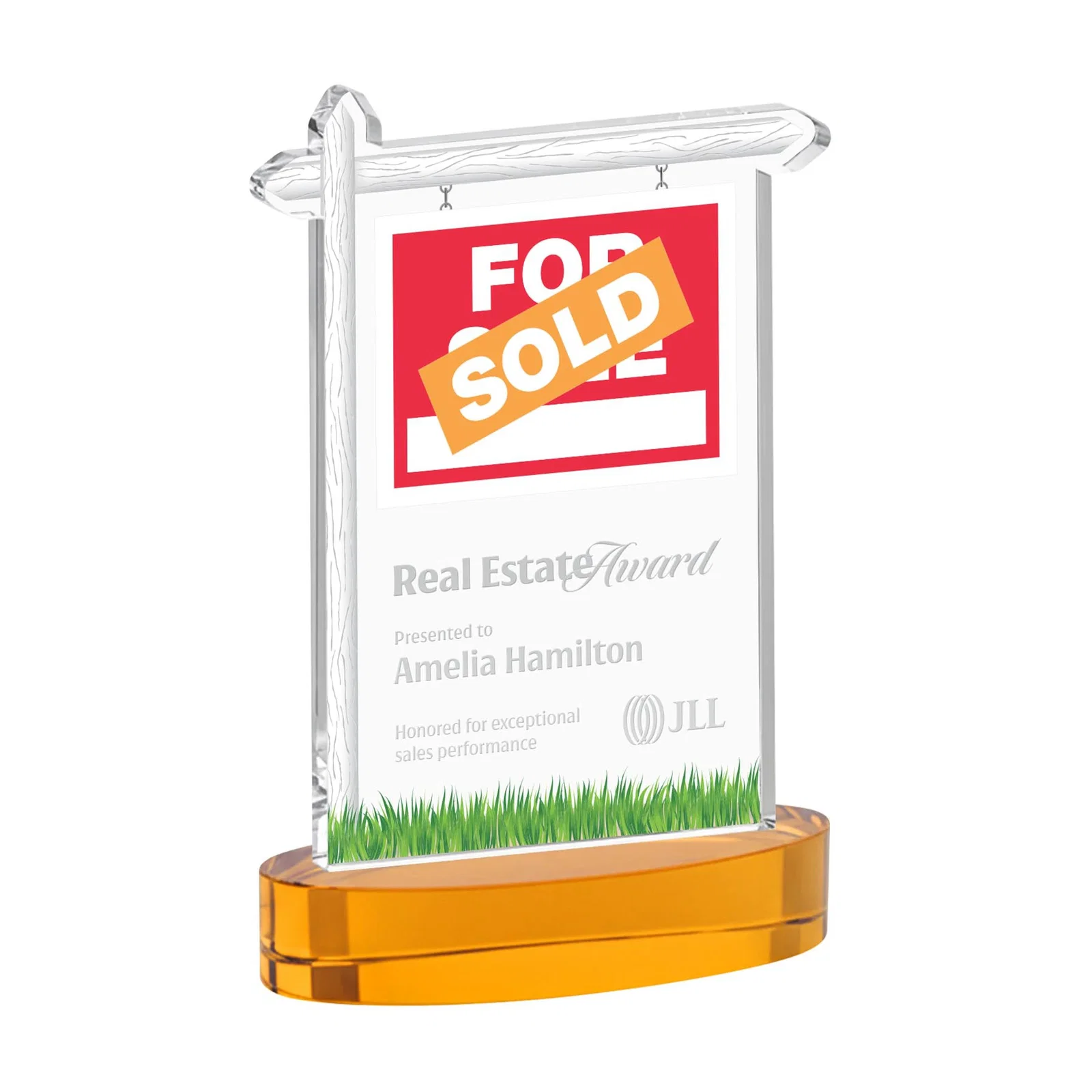 Custom Starfire Crystal Property Sign Award With Grass Detail for graduation ceremonies