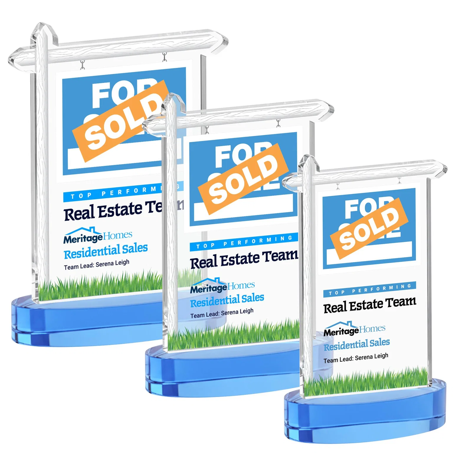 Customized Starfire Crystal Property Sign Award With Grass Detail for team milestone celebrations
