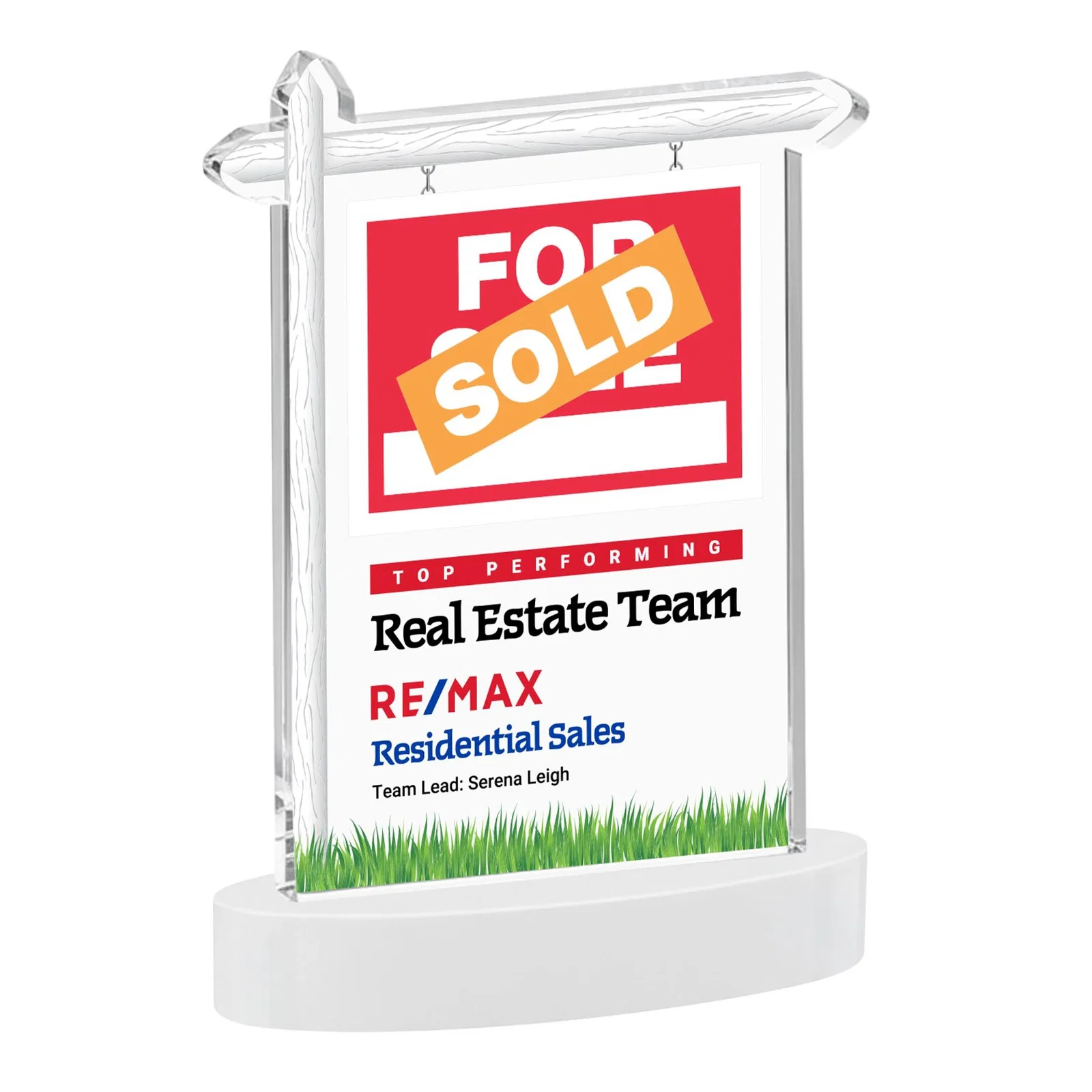 Custom engraved Starfire Crystal Property Sign Award With Grass Detail for employee recognition