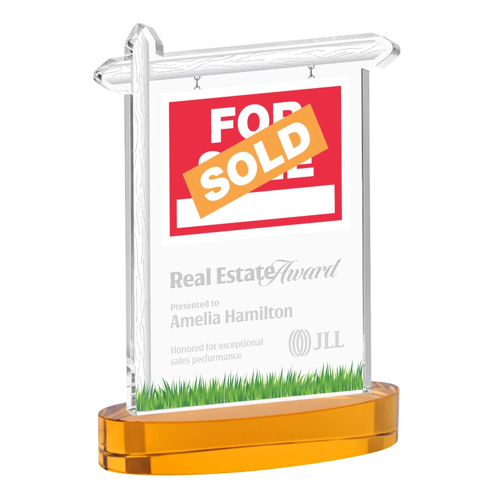 Custom Starfire Crystal Property Sign Award With Grass Detail for safety achievement programs