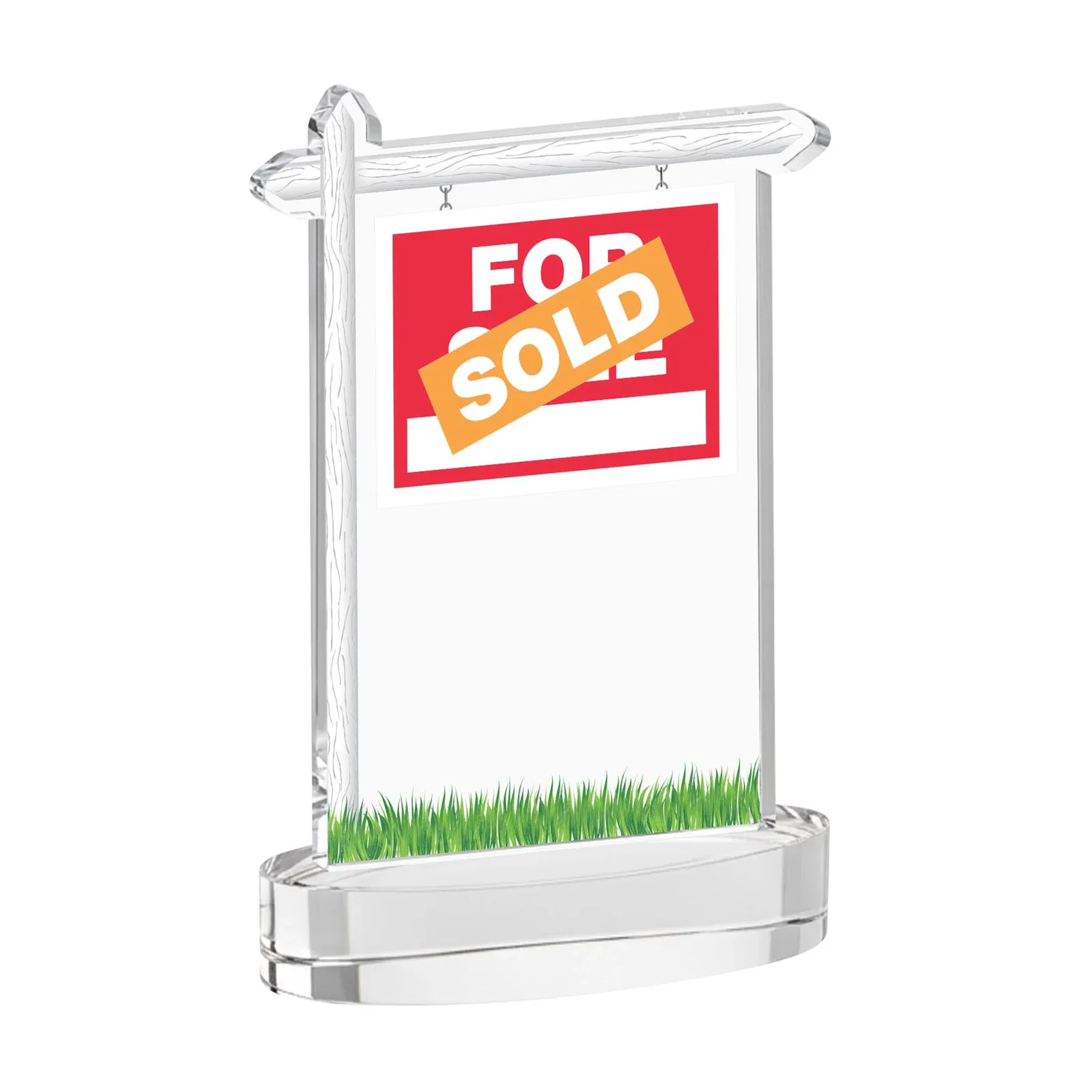Custom engraved Starfire Crystal Property Sign Award With Grass Detail for service anniversary gifts