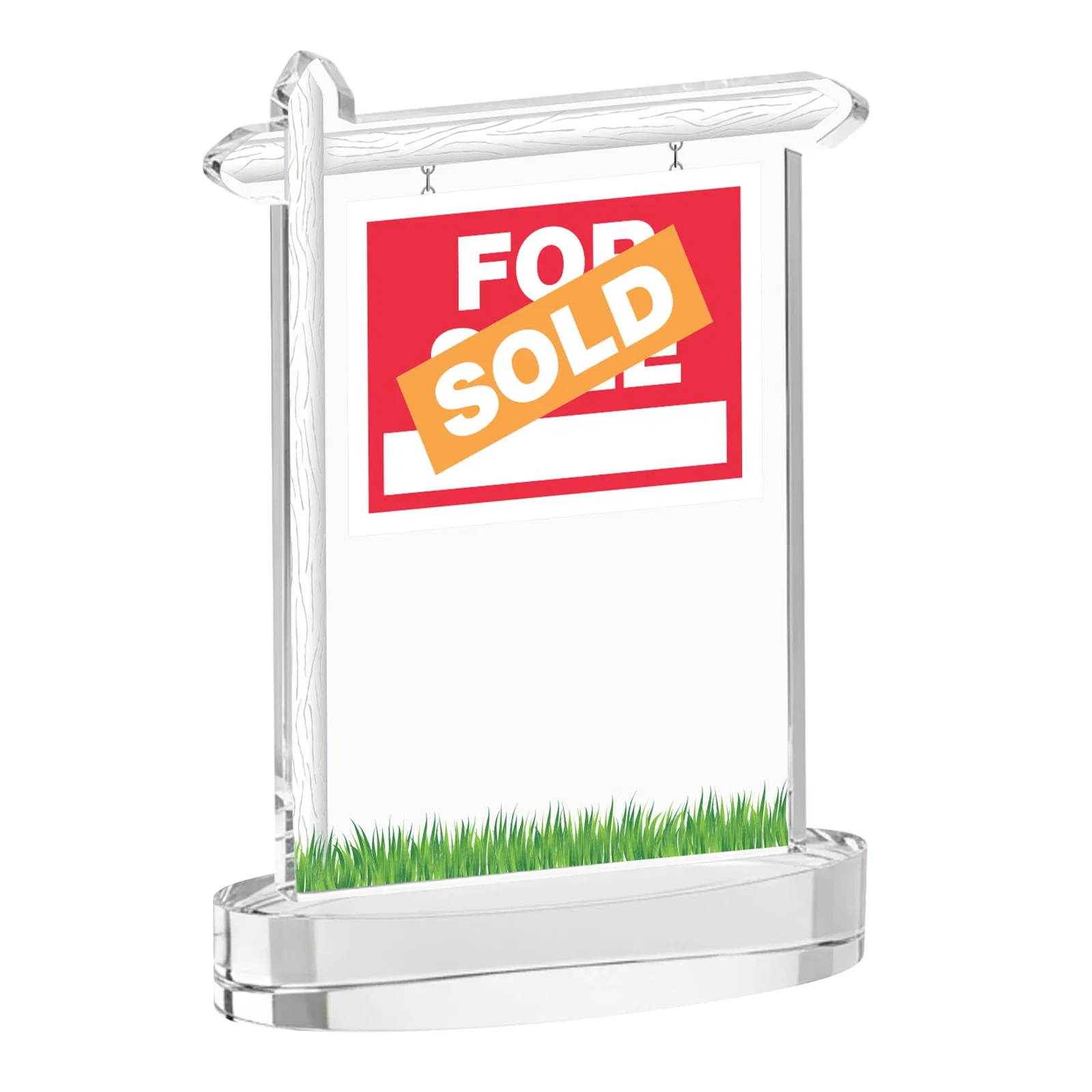 Custom engraved Starfire Crystal Property Sign Award With Grass Detail for sales achievement awards