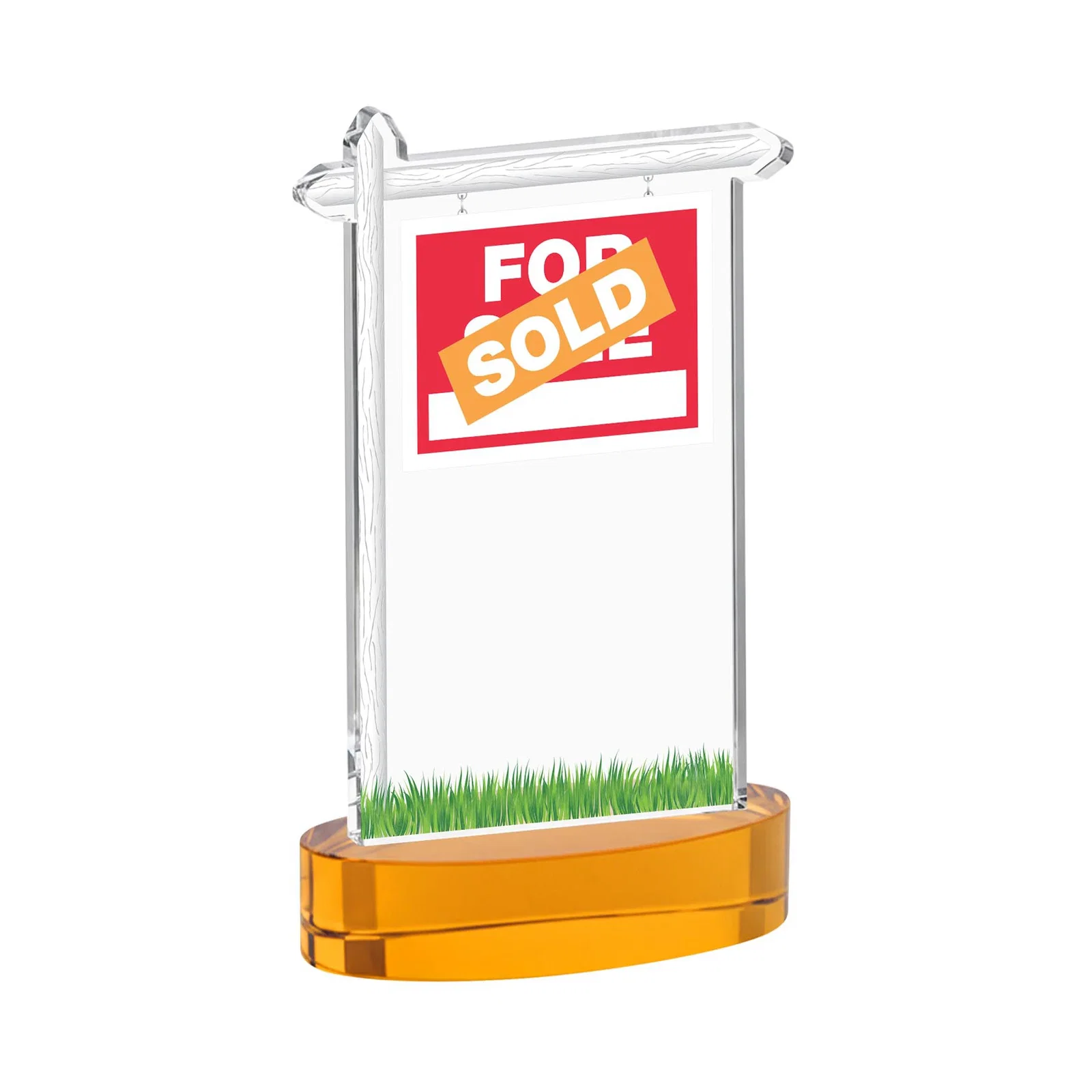 Custom engraved Starfire Crystal Property Sign Award With Grass Detail for retirement presentations