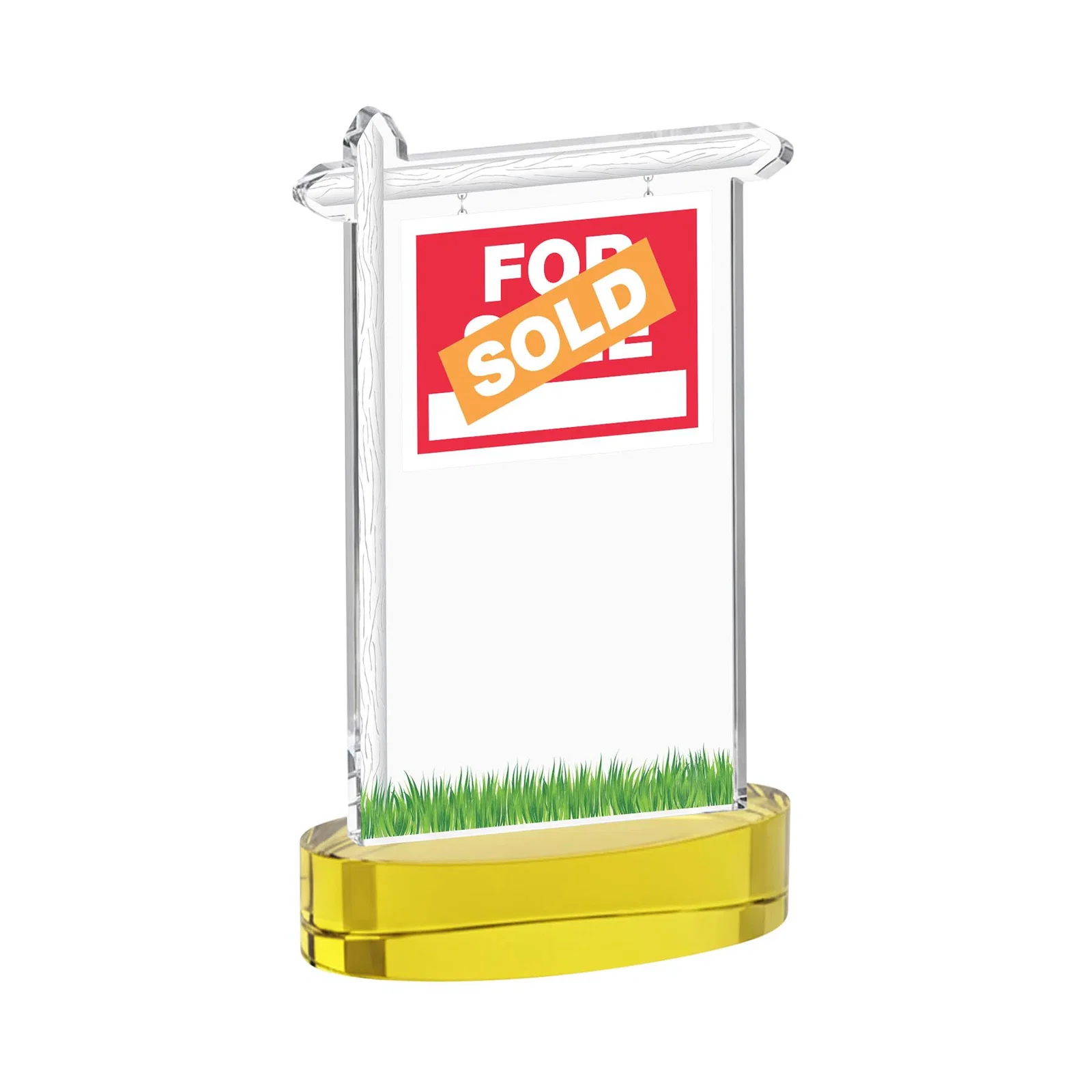 Custom engraved Starfire Crystal Property Sign Award With Grass Detail for graduation ceremonies