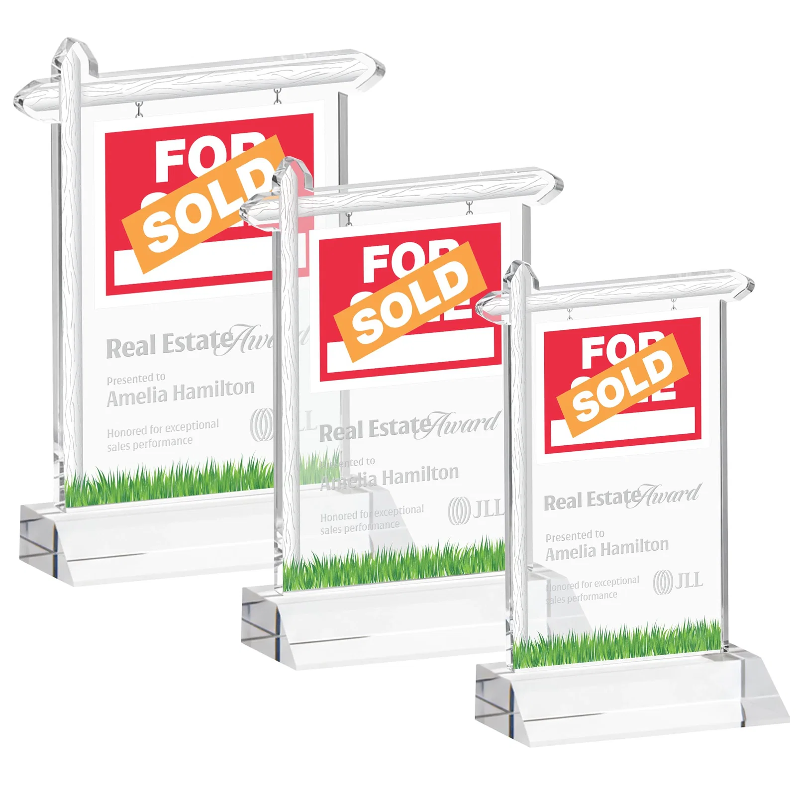 Custom Starfire Crystal Property Sign Award on Mitered Seam Base for employee recognition
