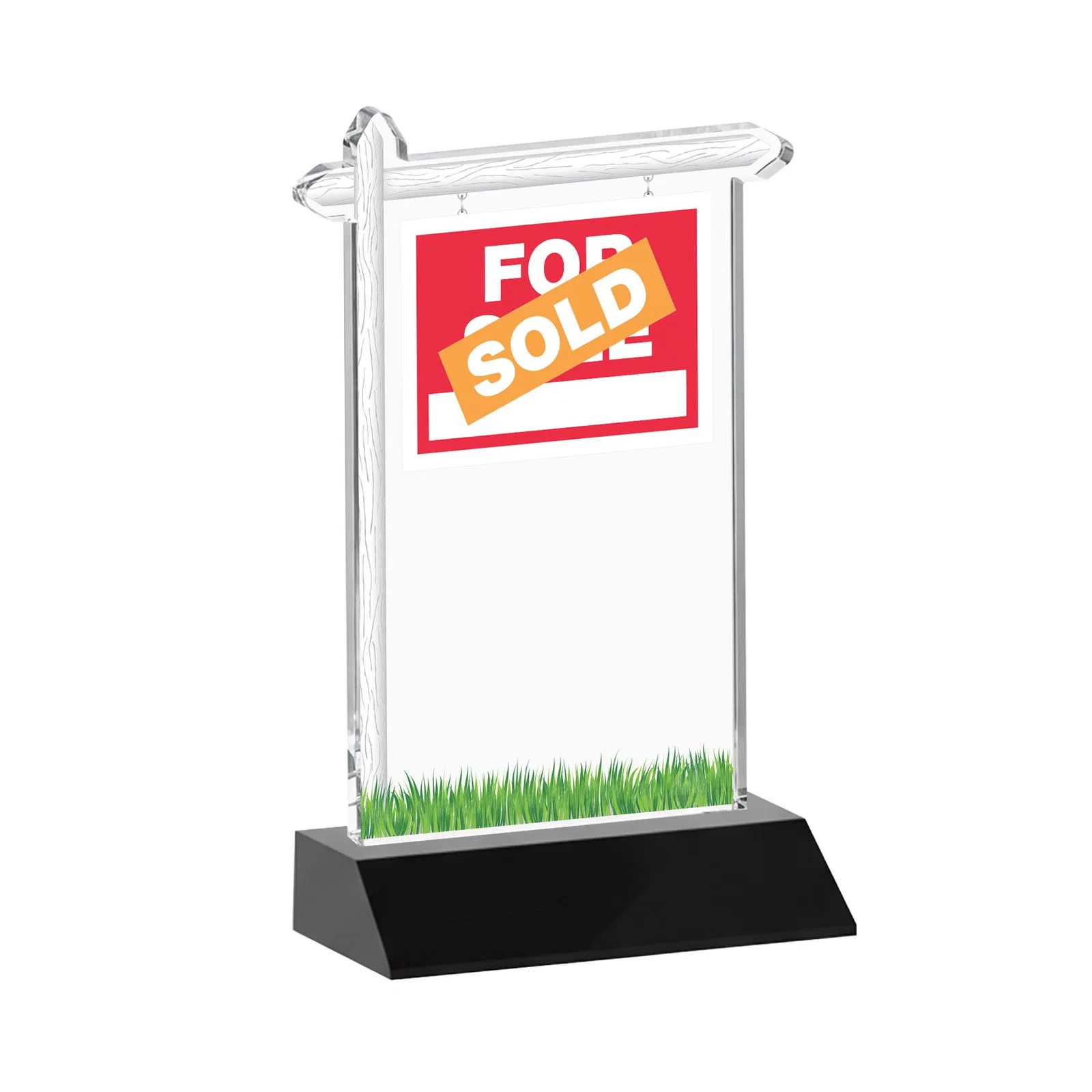 Custom engraved Starfire Crystal Property Sign Award on Mitered Seam Base for company anniversary events