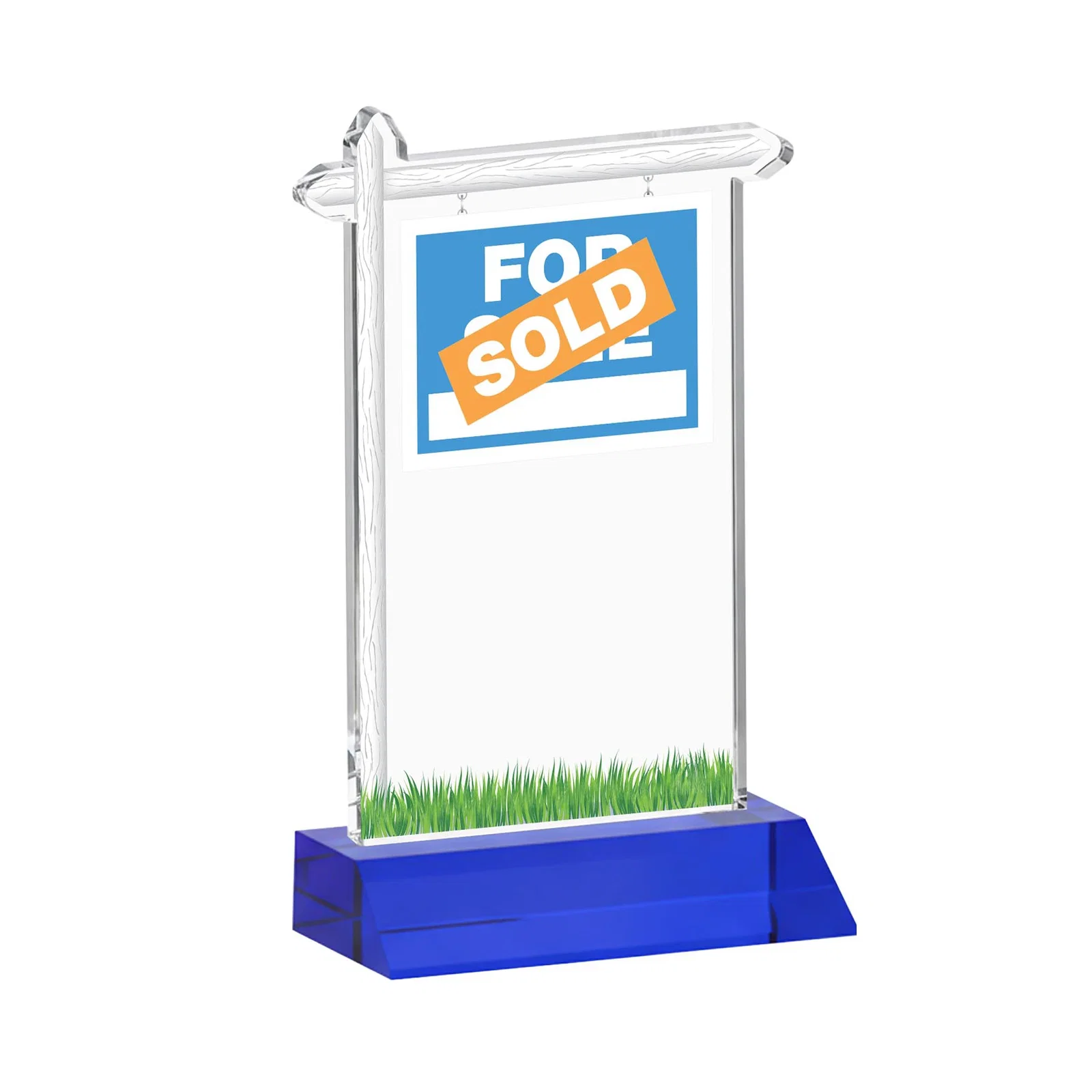 Custom Starfire Crystal Property Sign Award on Mitered Seam Base, with your logo for service anniversary gifts