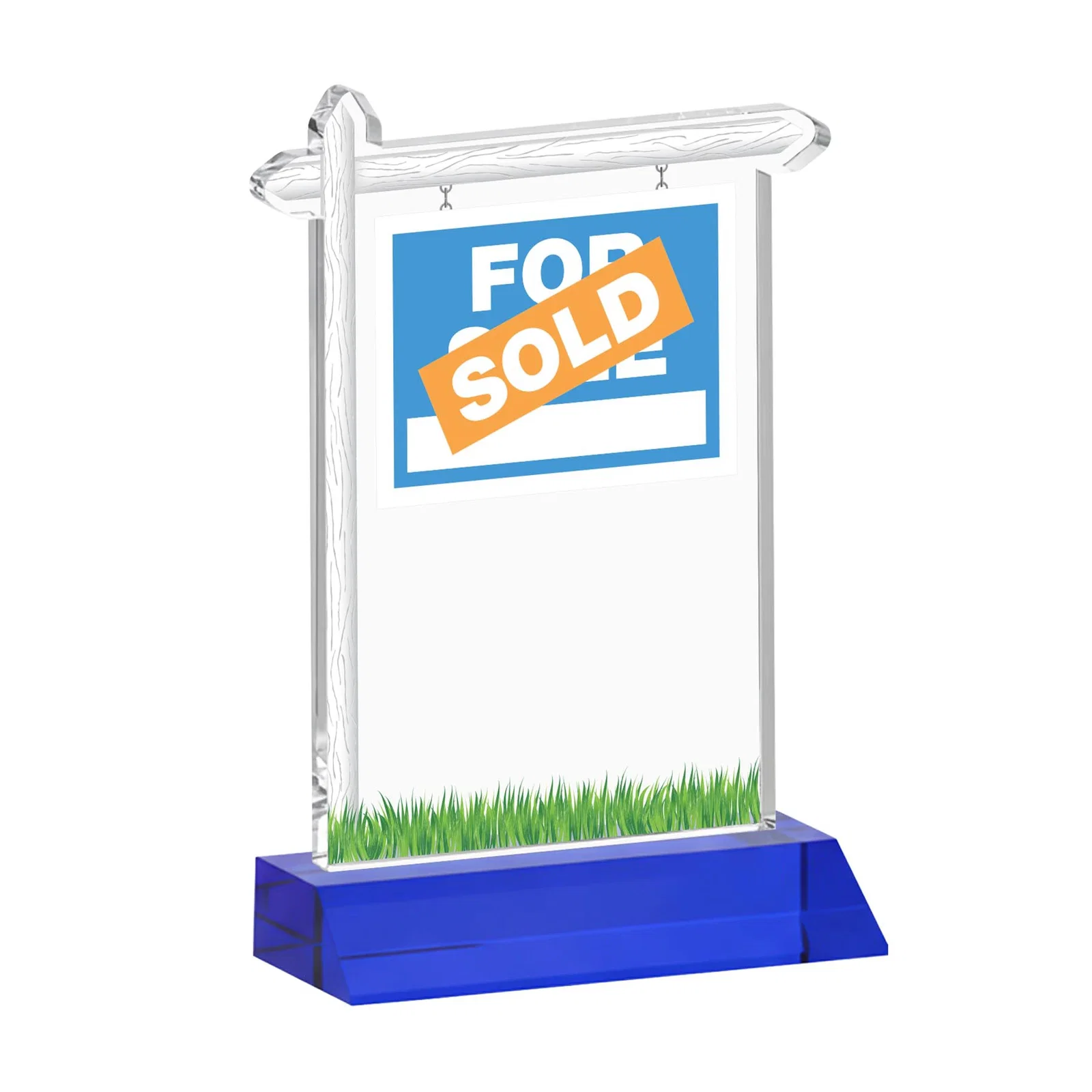 Custom Starfire Crystal Property Sign Award on Mitered Seam Base, with your logo for sales achievement awards