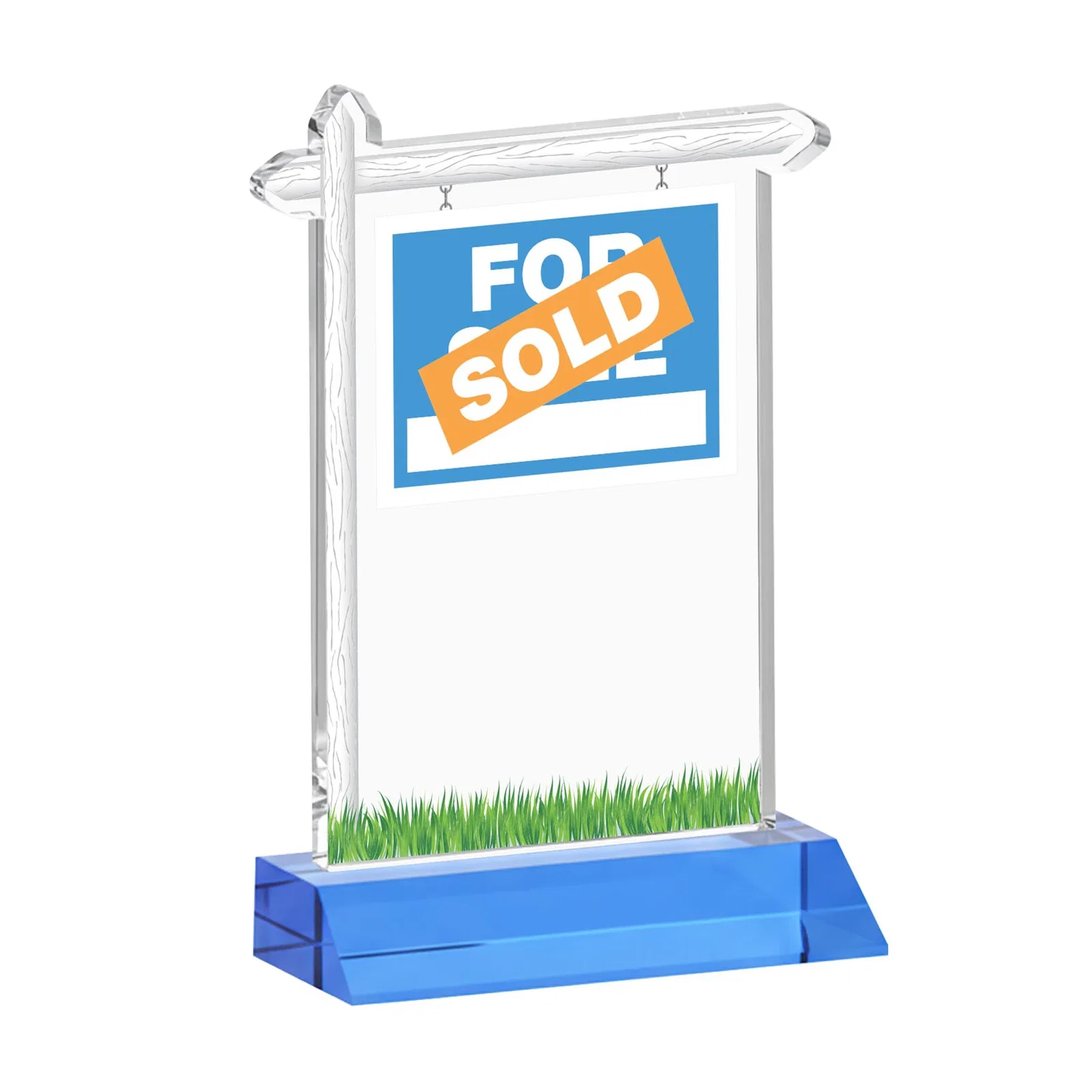 Personalized Starfire Crystal Property Sign Award on Mitered Seam Base, with your logo for employee recognition