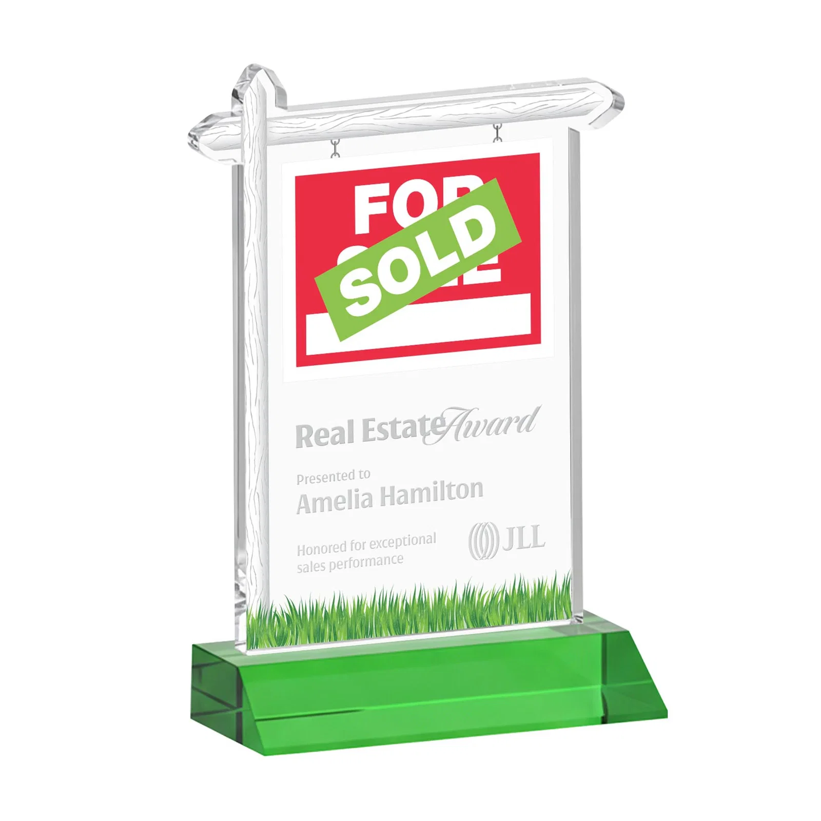 Custom Starfire Crystal Property Sign Award on Mitered Seam Base for company anniversary events