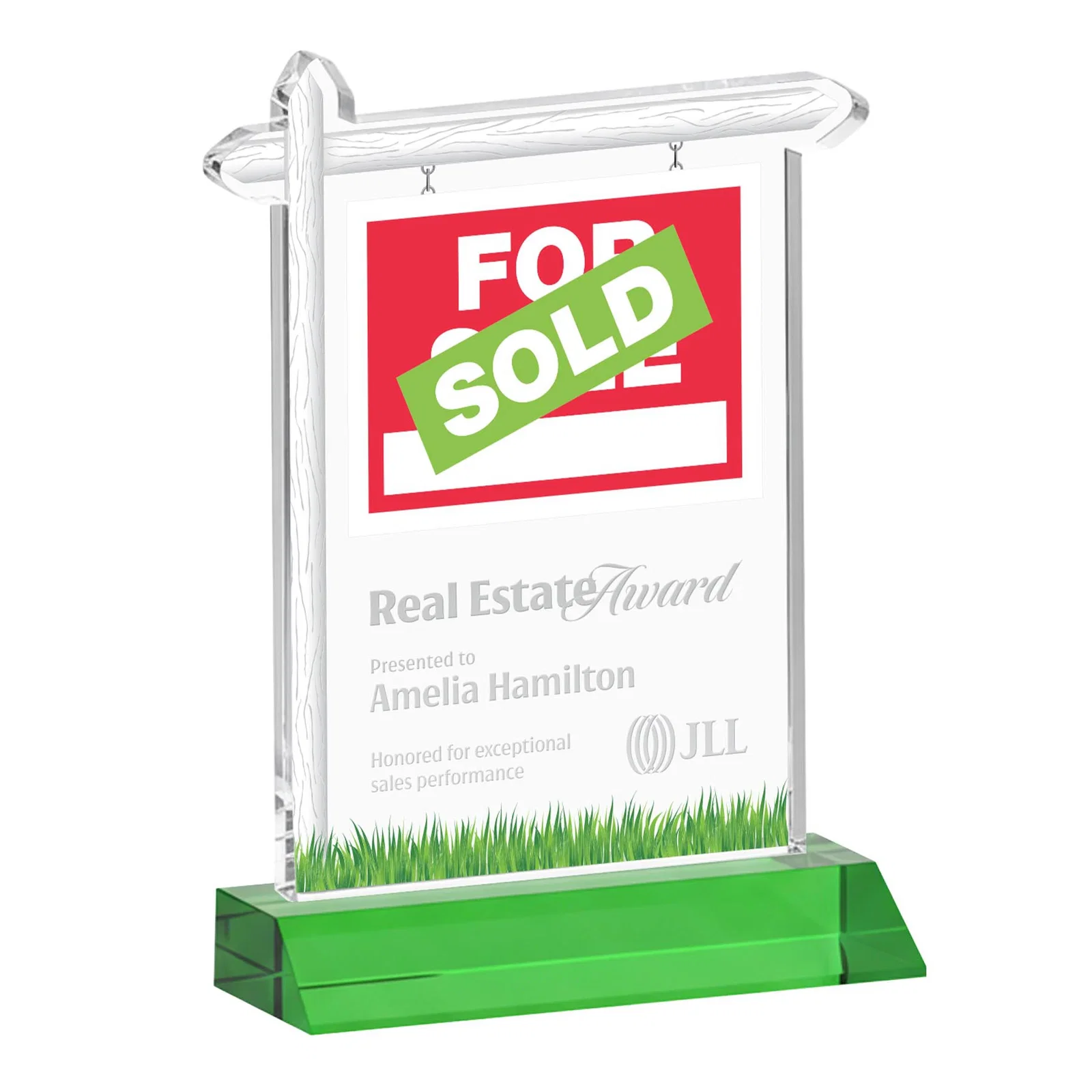 Personalized Starfire Crystal Property Sign Award on Mitered Seam Base for employee recognition