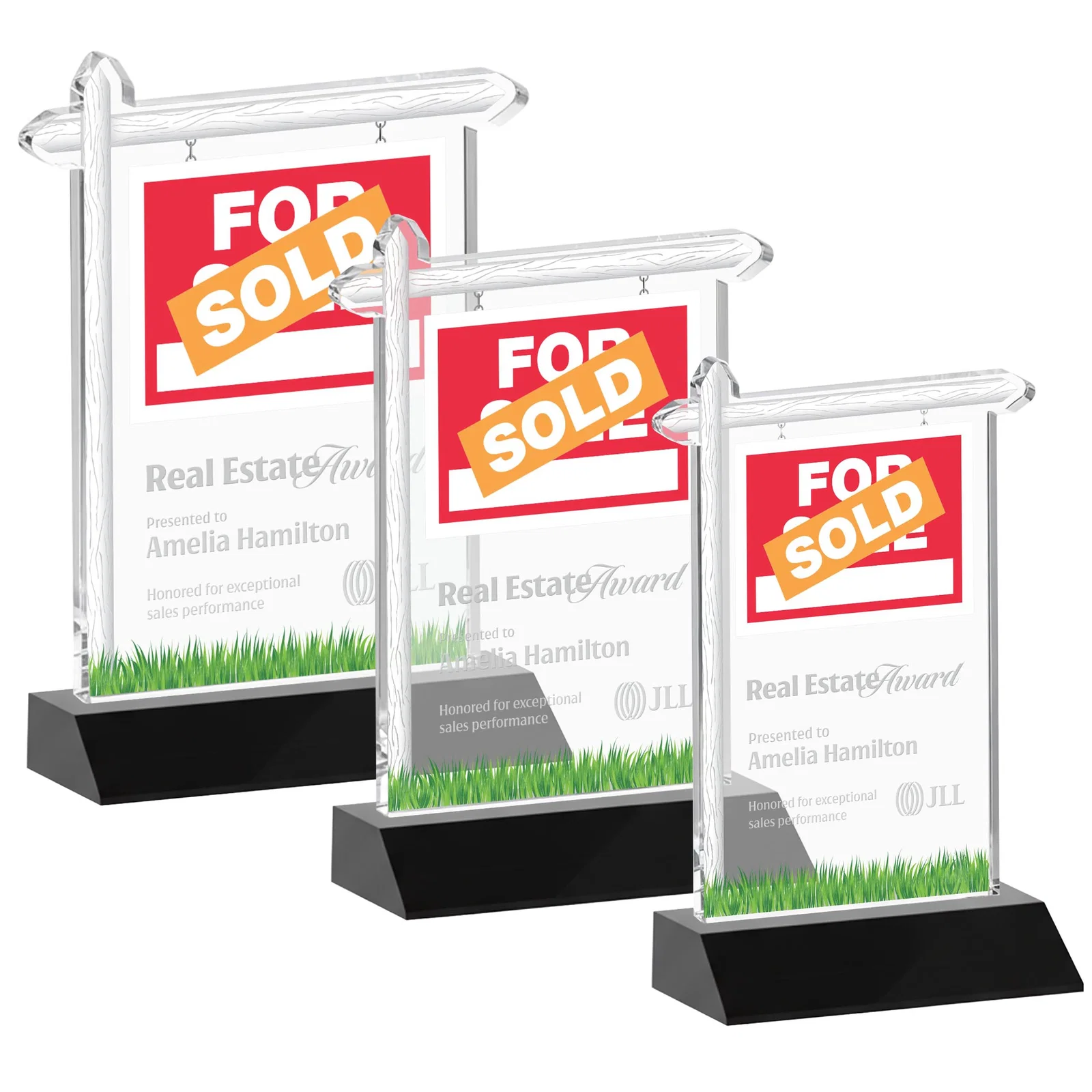 Personalized Starfire Crystal Property Sign Award on Mitered Seam Base for corporate award ceremonies