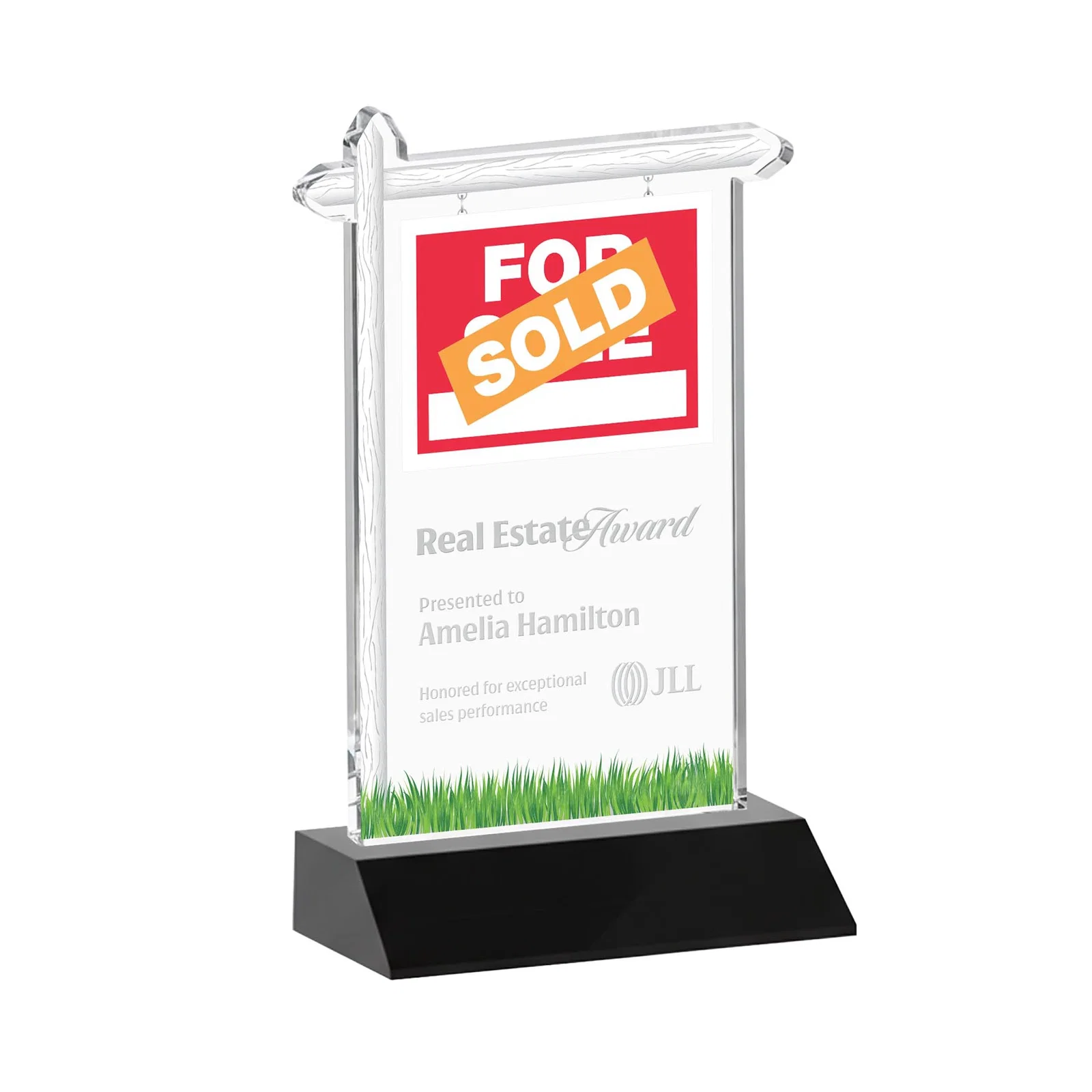 Personalized Starfire Crystal Property Sign Award on Mitered Seam Base for service anniversary gifts