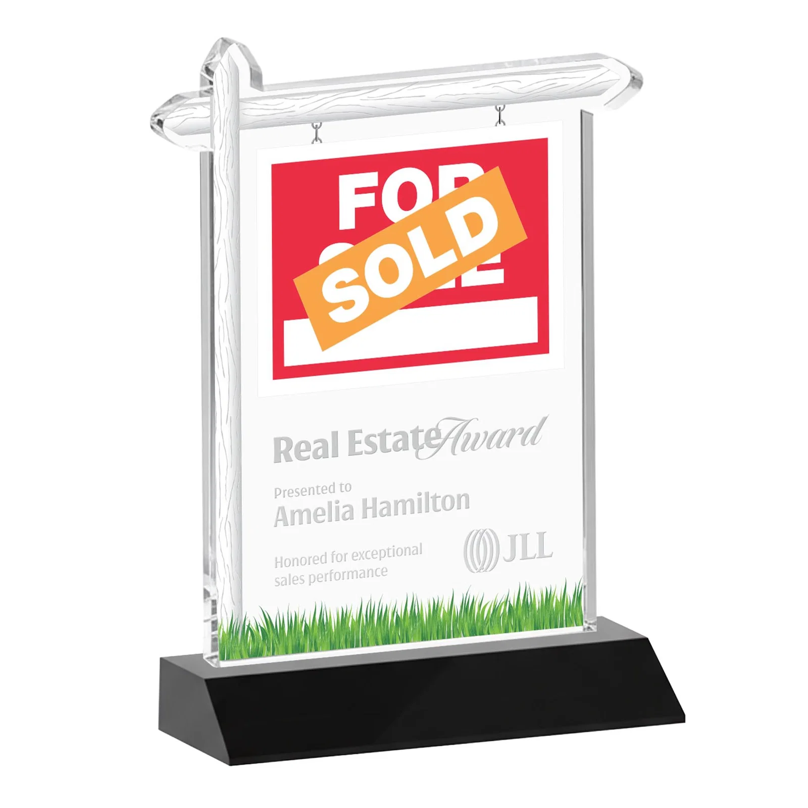 Personalized Starfire Crystal Property Sign Award on Mitered Seam Base for retirement presentations