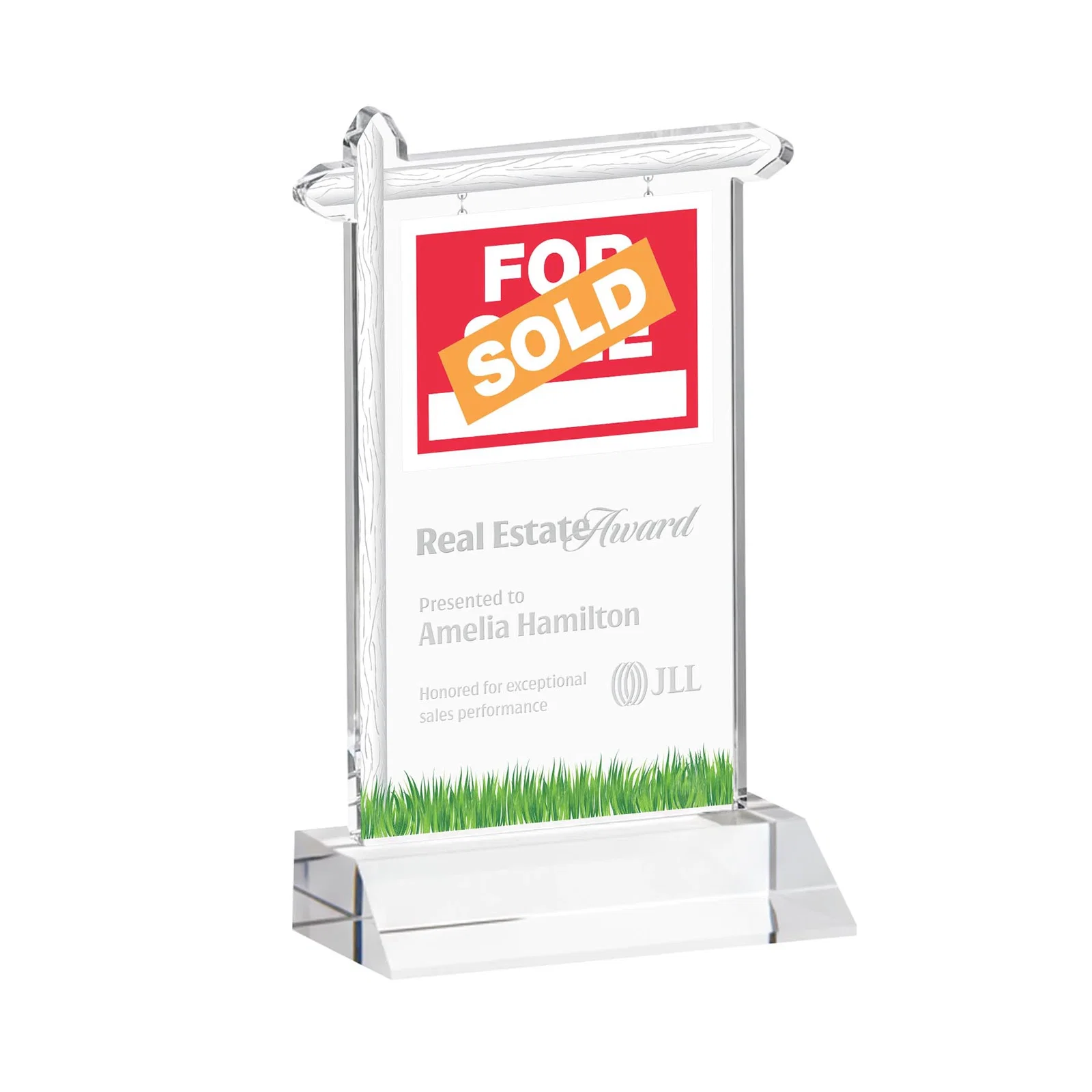 Custom Starfire Crystal Property Sign Award on Mitered Seam Base for corporate award ceremonies