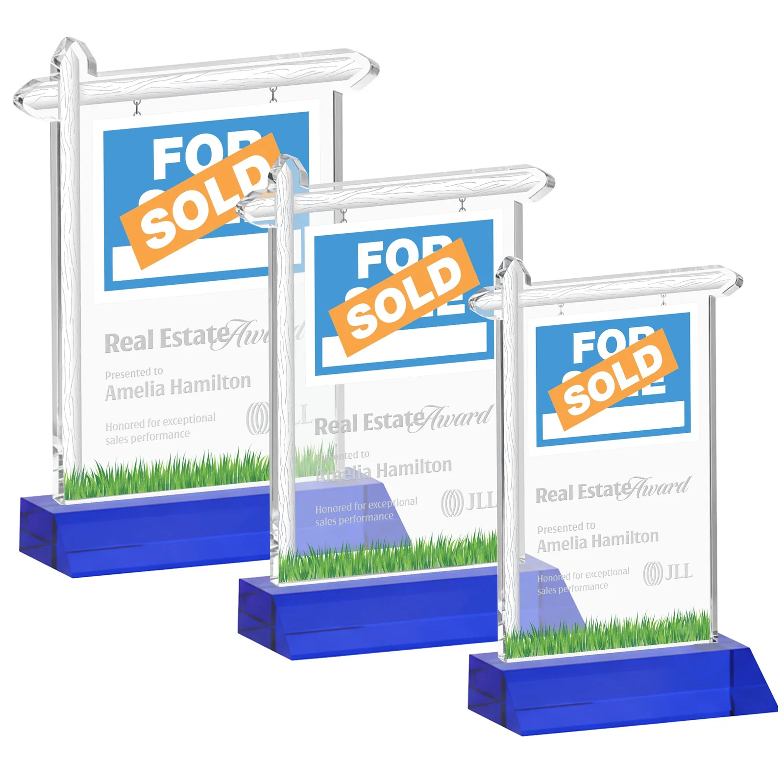 Personalized Starfire Crystal Property Sign Award on Mitered Seam Base for team milestone celebrations