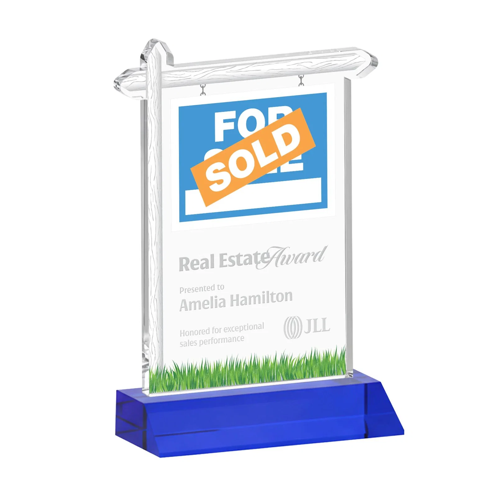 Personalized Starfire Crystal Property Sign Award on Mitered Seam Base for graduation ceremonies