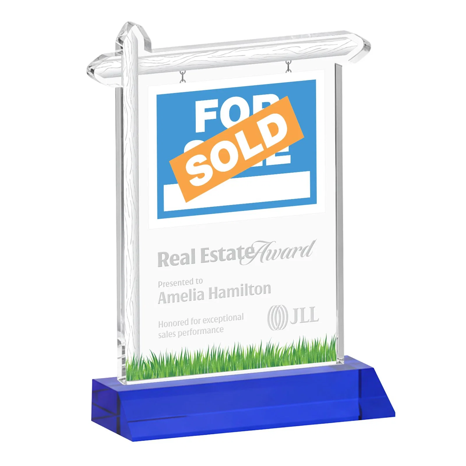 Personalized Starfire Crystal Property Sign Award on Mitered Seam Base for safety achievement programs