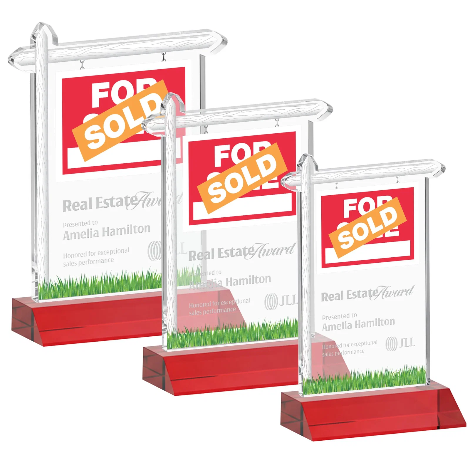Promotional Starfire Crystal Property Sign Award on Mitered Seam Base for corporate award ceremonies