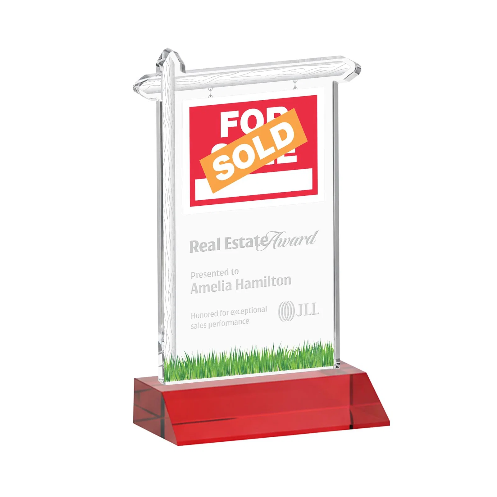 Promotional Starfire Crystal Property Sign Award on Mitered Seam Base for service anniversary gifts