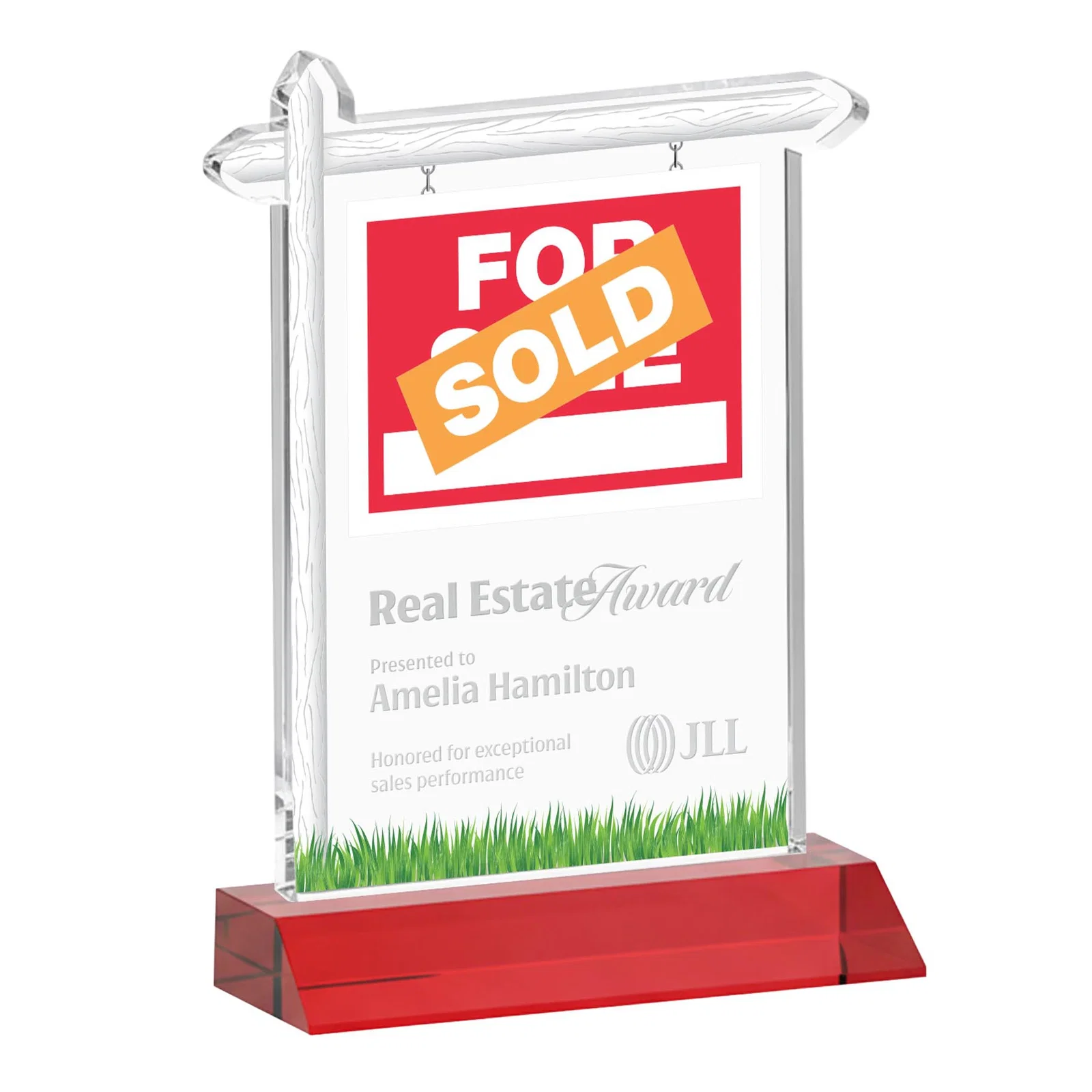 Promotional Starfire Crystal Property Sign Award on Mitered Seam Base for retirement presentations