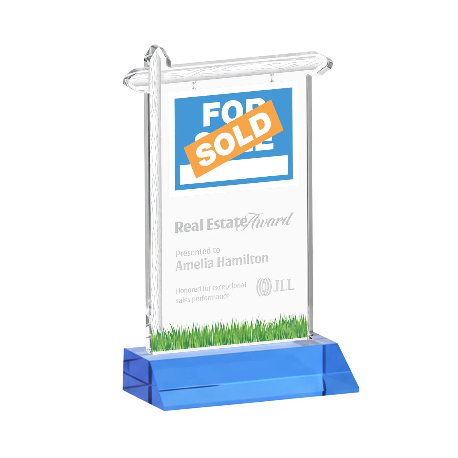 Promotional Starfire Crystal Property Sign Award on Mitered Seam Base for donor appreciation