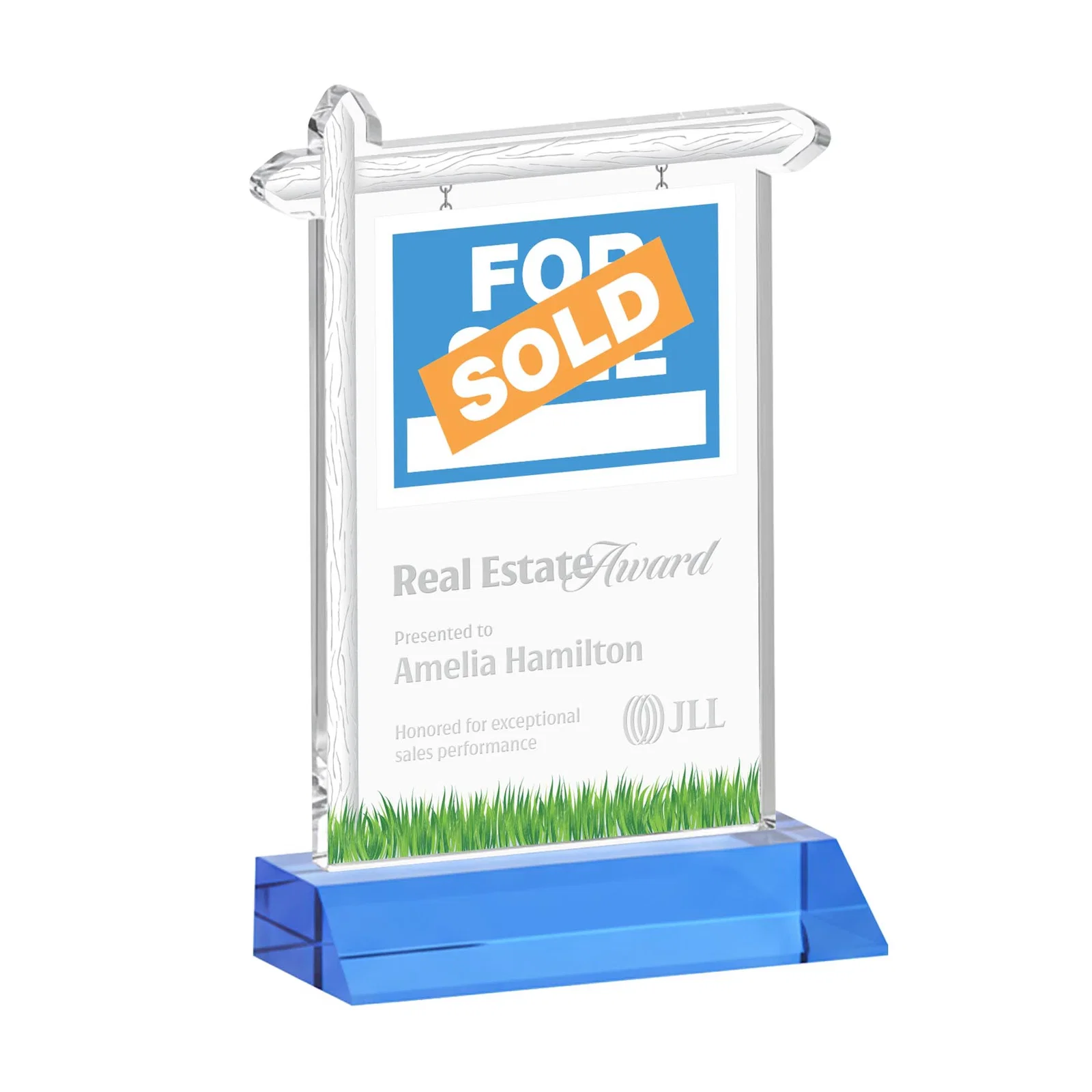 Promotional Starfire Crystal Property Sign Award on Mitered Seam Base for graduation ceremonies