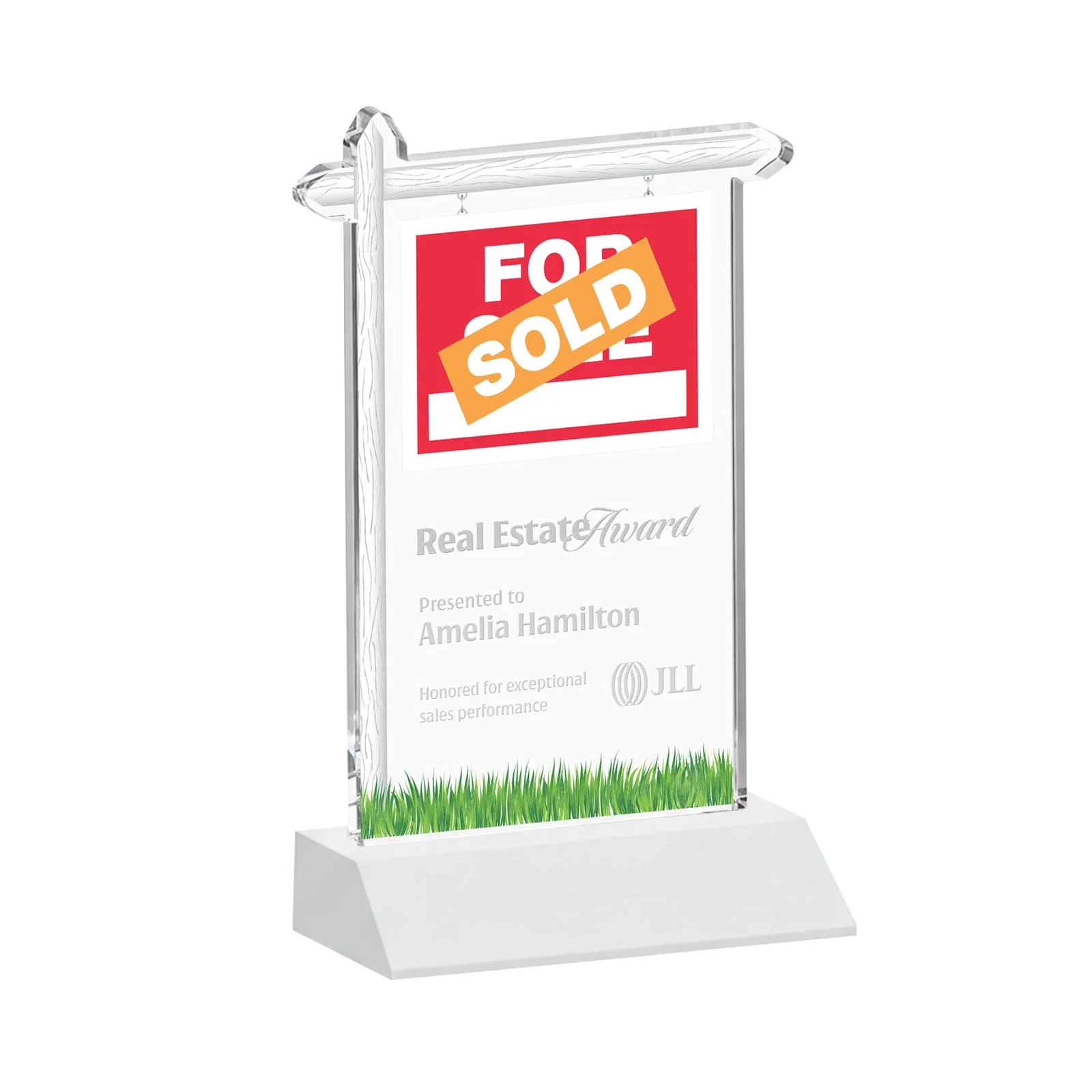 Promotional Starfire Crystal Property Sign Award on Mitered Seam Base for dealer and partner awards