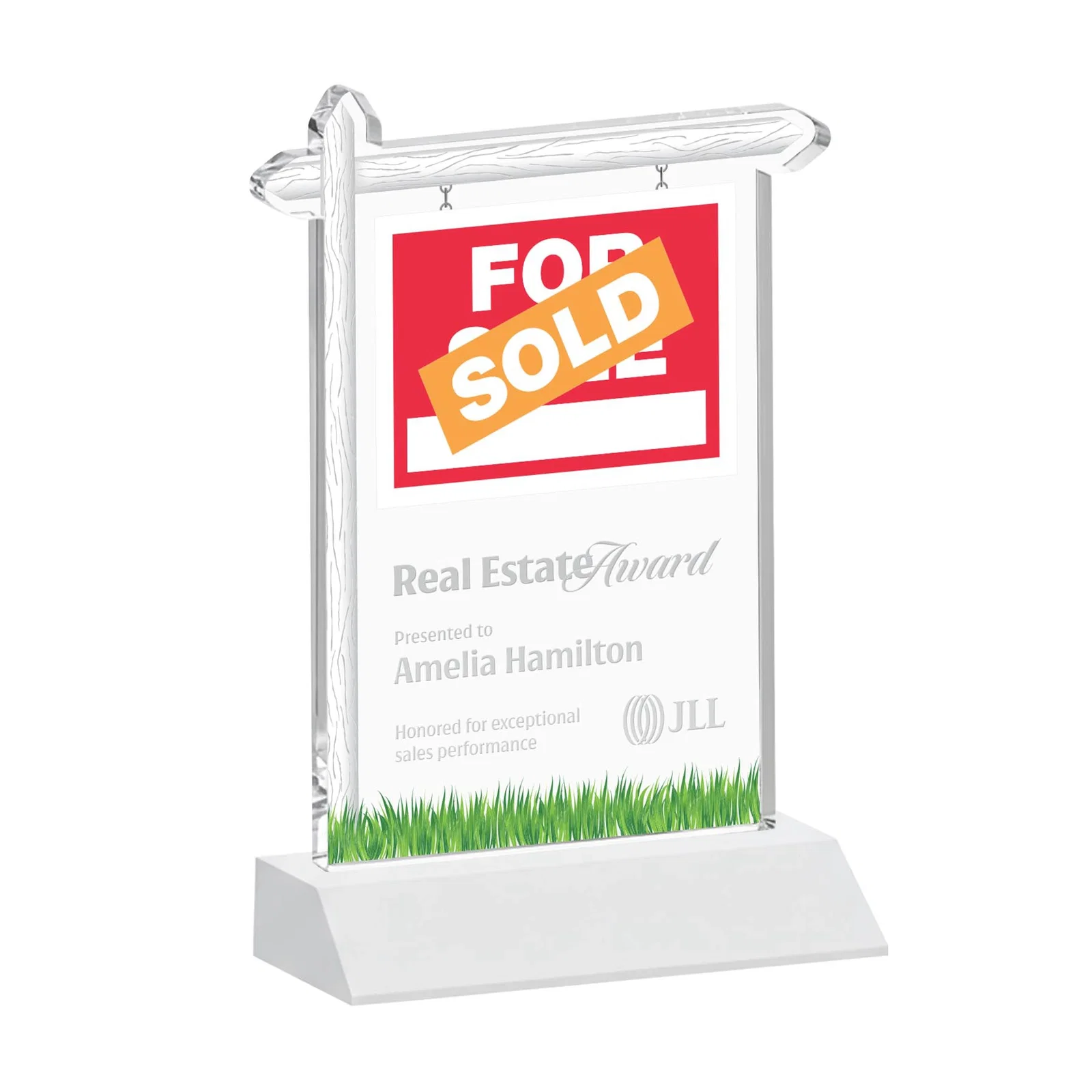 Promotional Starfire Crystal Property Sign Award on Mitered Seam Base for company anniversary events