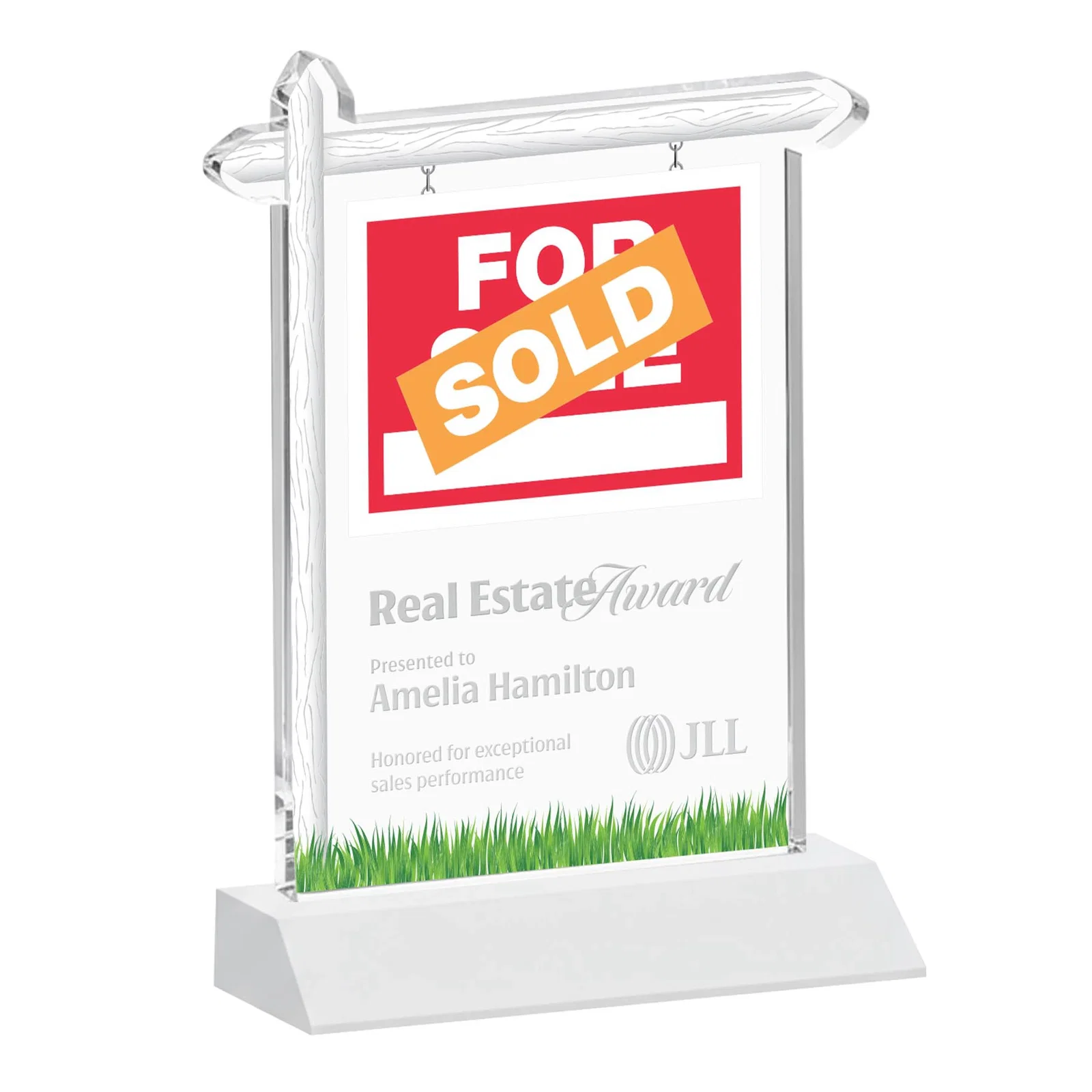 Branded Starfire Crystal Property Sign Award on Mitered Seam Base for employee recognition