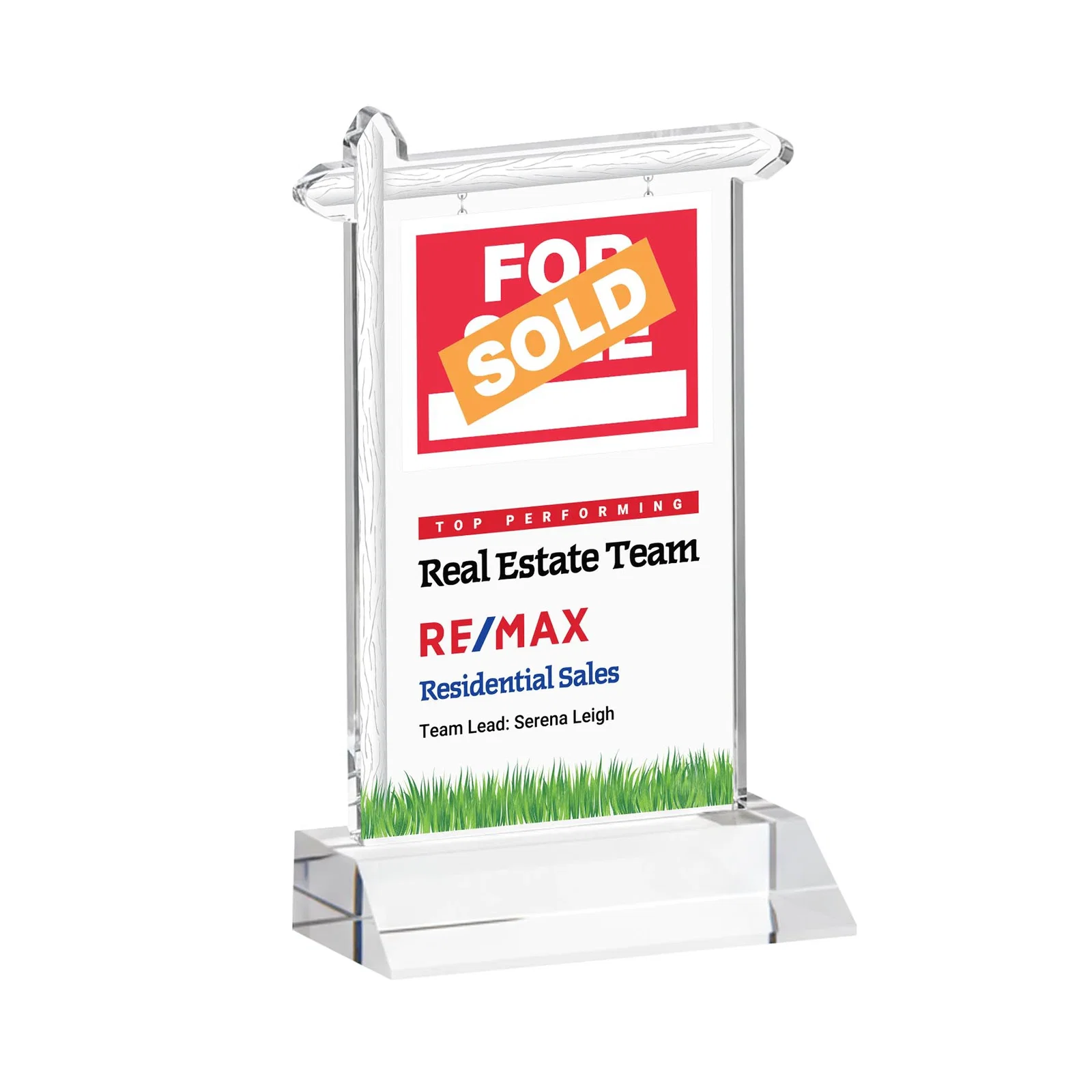 Branded Starfire Crystal Property Sign Award on Mitered Seam Base for service anniversary gifts