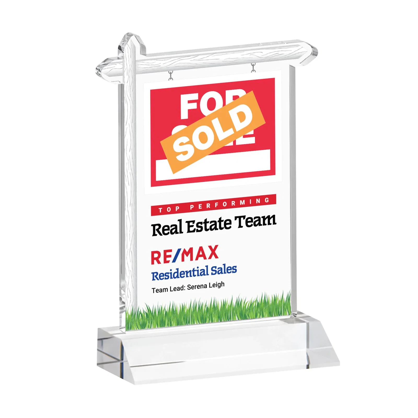Branded Starfire Crystal Property Sign Award on Mitered Seam Base for sales achievement awards