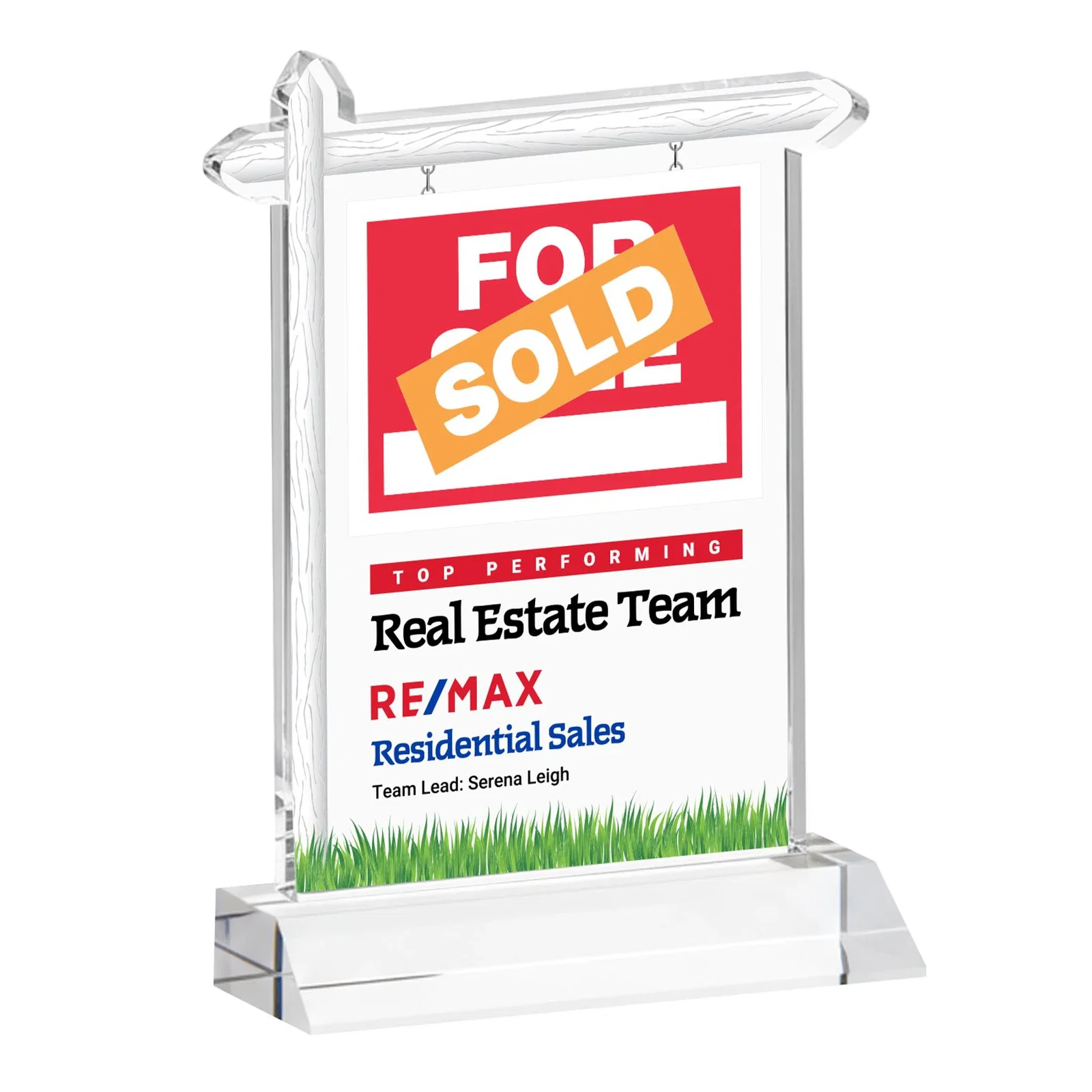 Branded Starfire Crystal Property Sign Award on Mitered Seam Base for retirement presentations